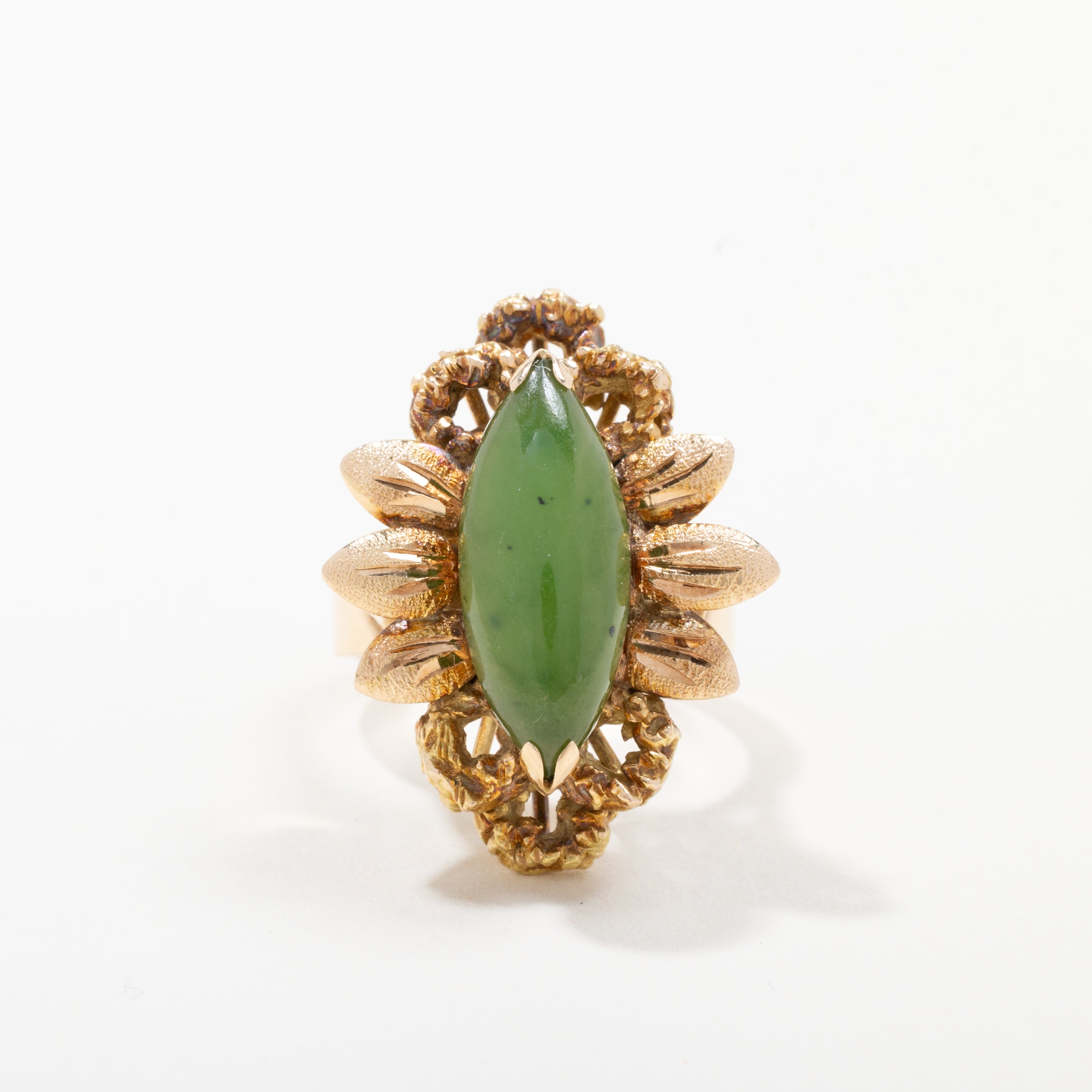 14k Yellow Gold Jade Solitaire Ring | Size 7