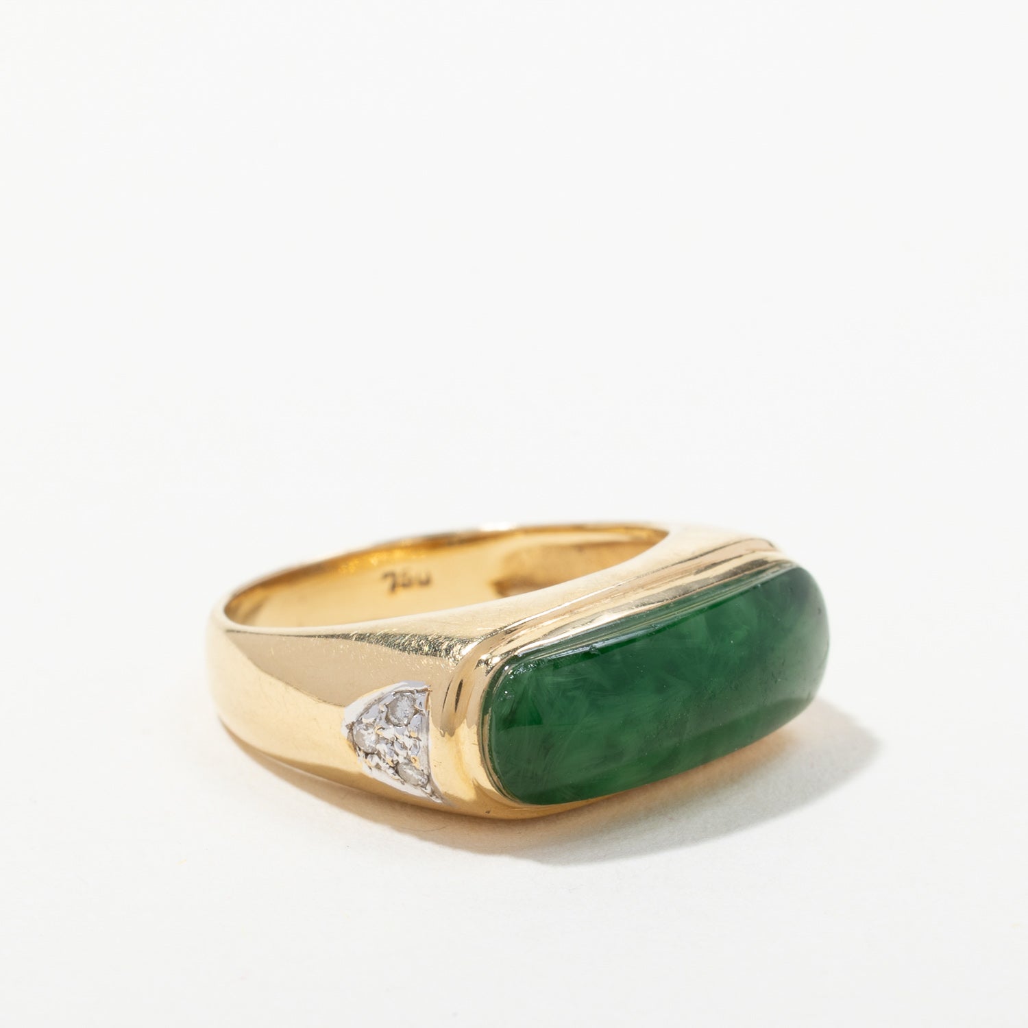 18k Yellow Gold Jadeite & Diamond Ring | 3.80ct, 0.06ctw | SZ 9.5