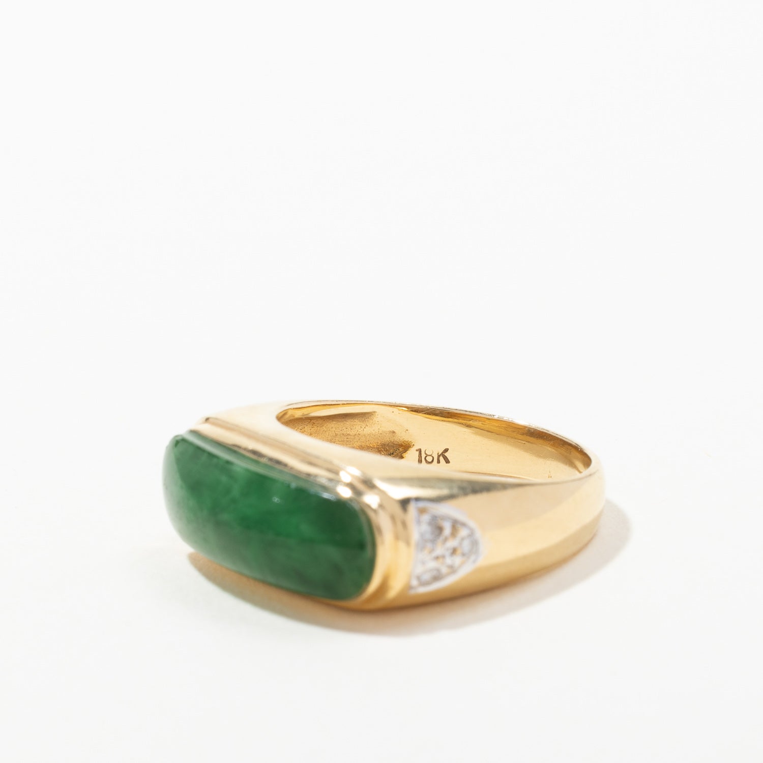 18k Yellow Gold Jadeite & Diamond Ring | 3.80ct, 0.06ctw | SZ 9.5