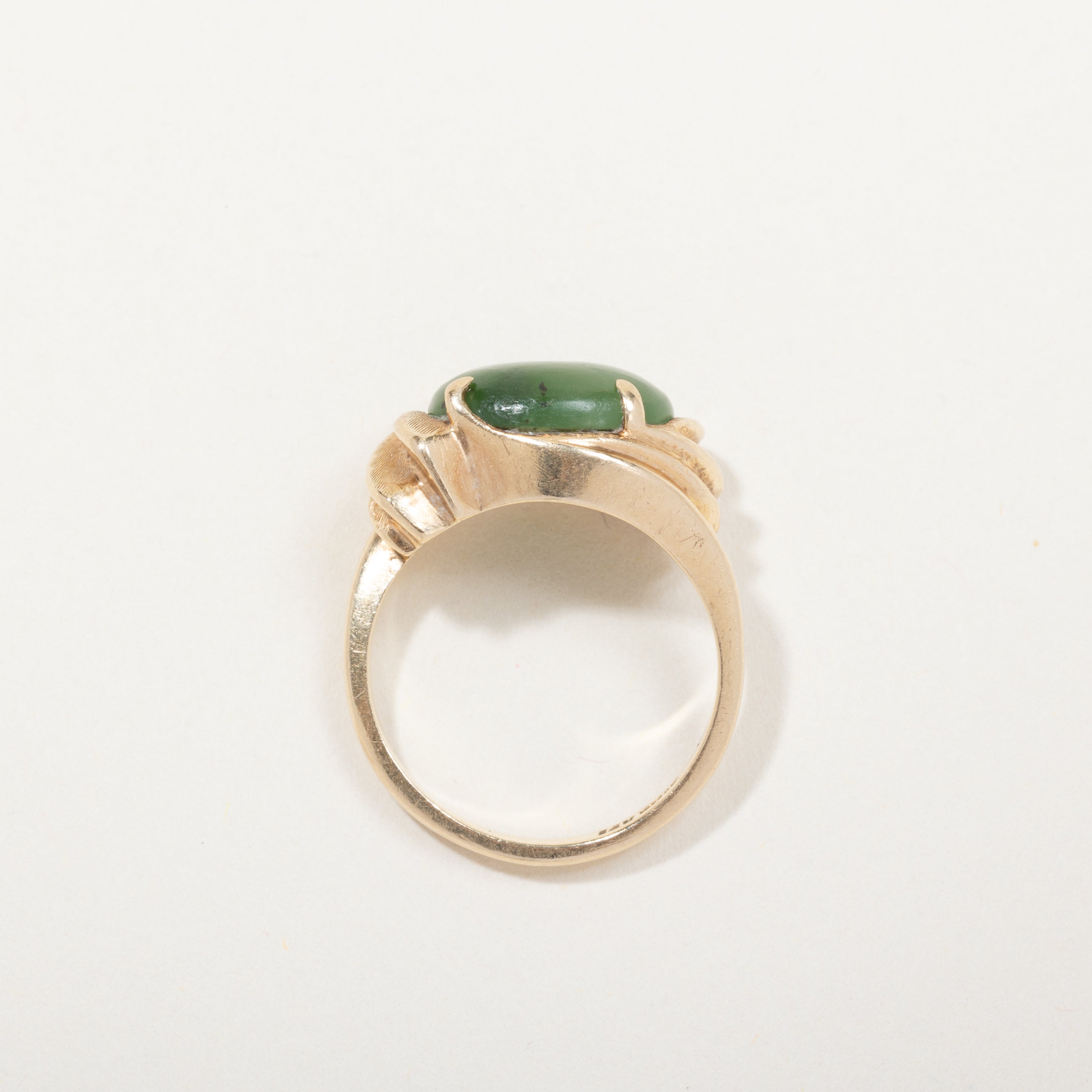 14k Yellow Gold 4-Prong Solitaire Nephrite Jade Ring | SZ 6.5