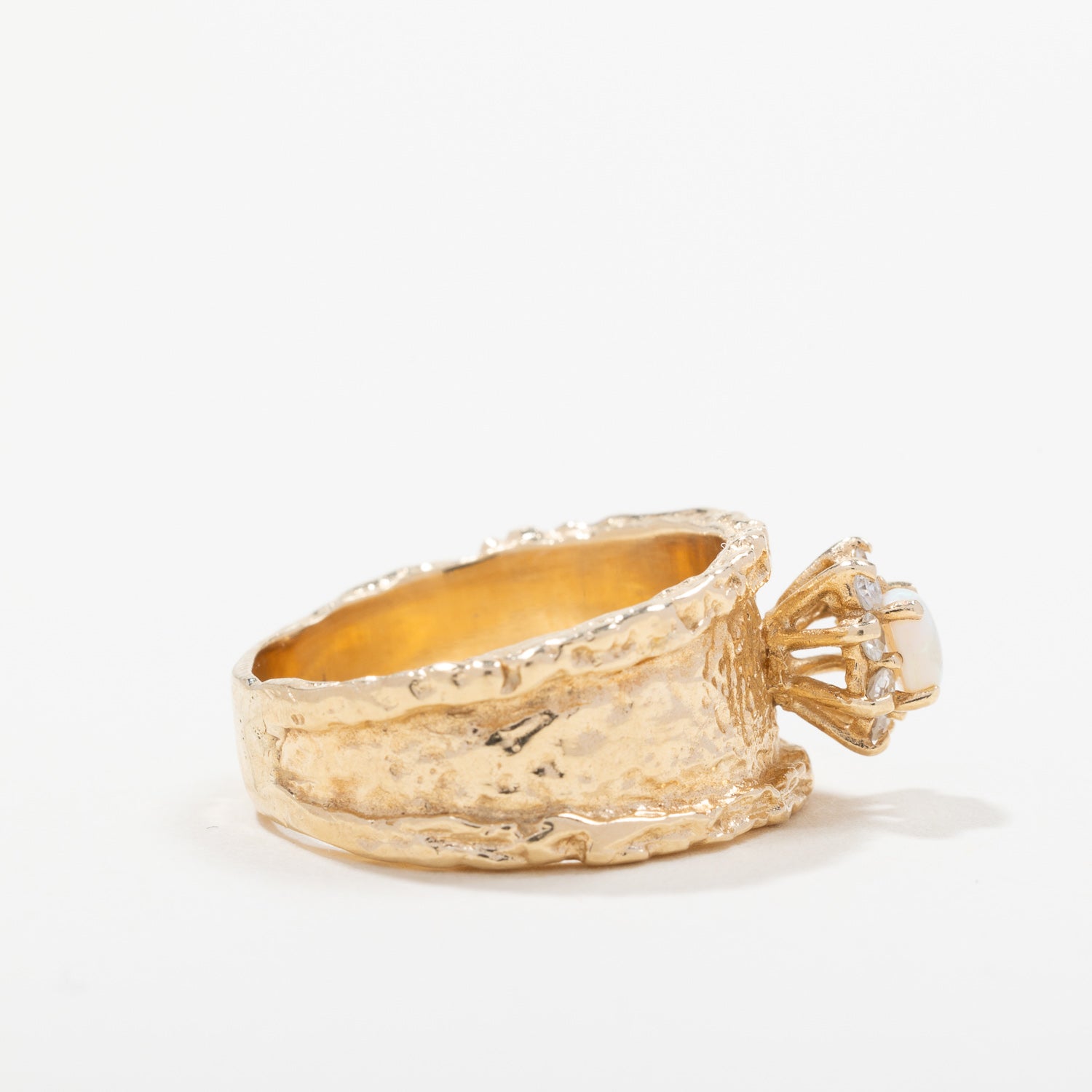 14k Yellow Gold Opal Cabochon Diamond Ring | 0.16 ctw, 0.18ct | SZ 6