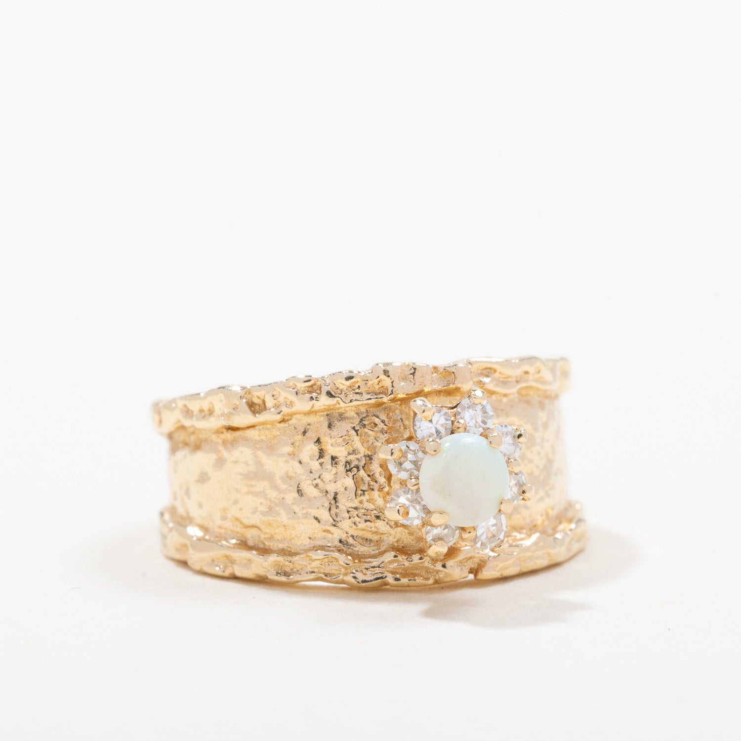 14k Yellow Gold Opal Cabochon Diamond Ring | 0.16 ctw, 0.18ct | SZ 6