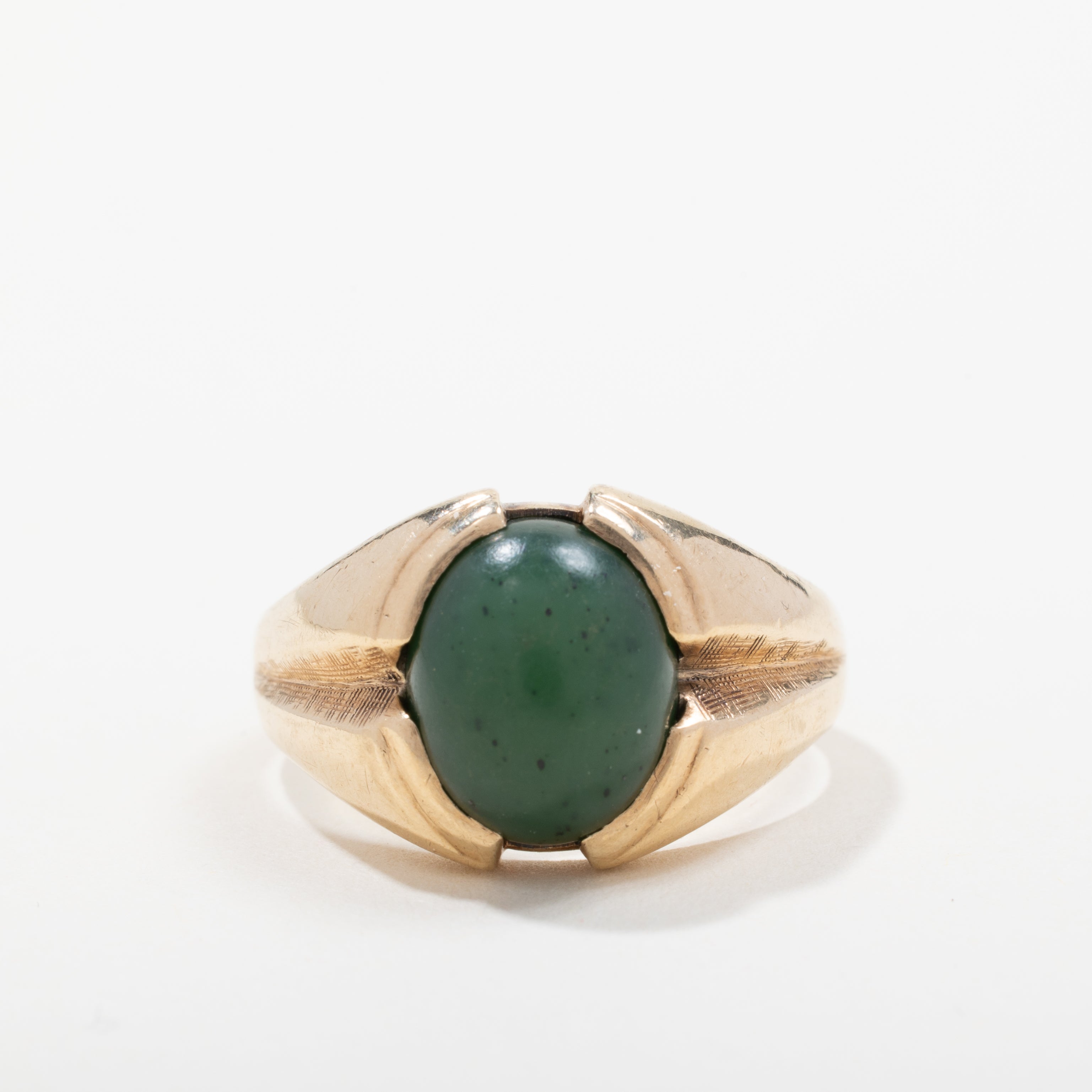 10k Yellow Gold Nephrite Jade Solitaire Ring | SZ 10