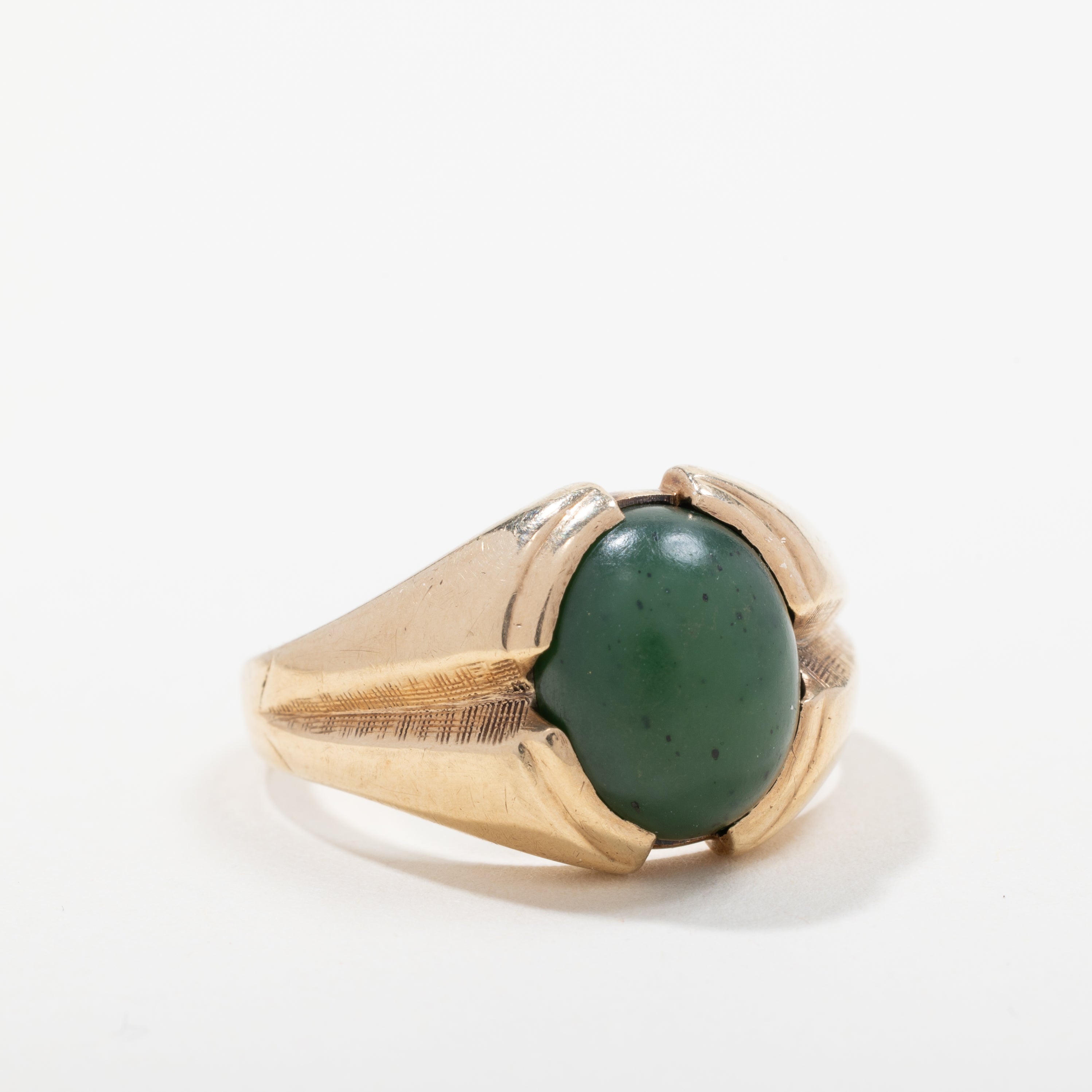 10k Yellow Gold Nephrite Jade Solitaire Ring | SZ 10