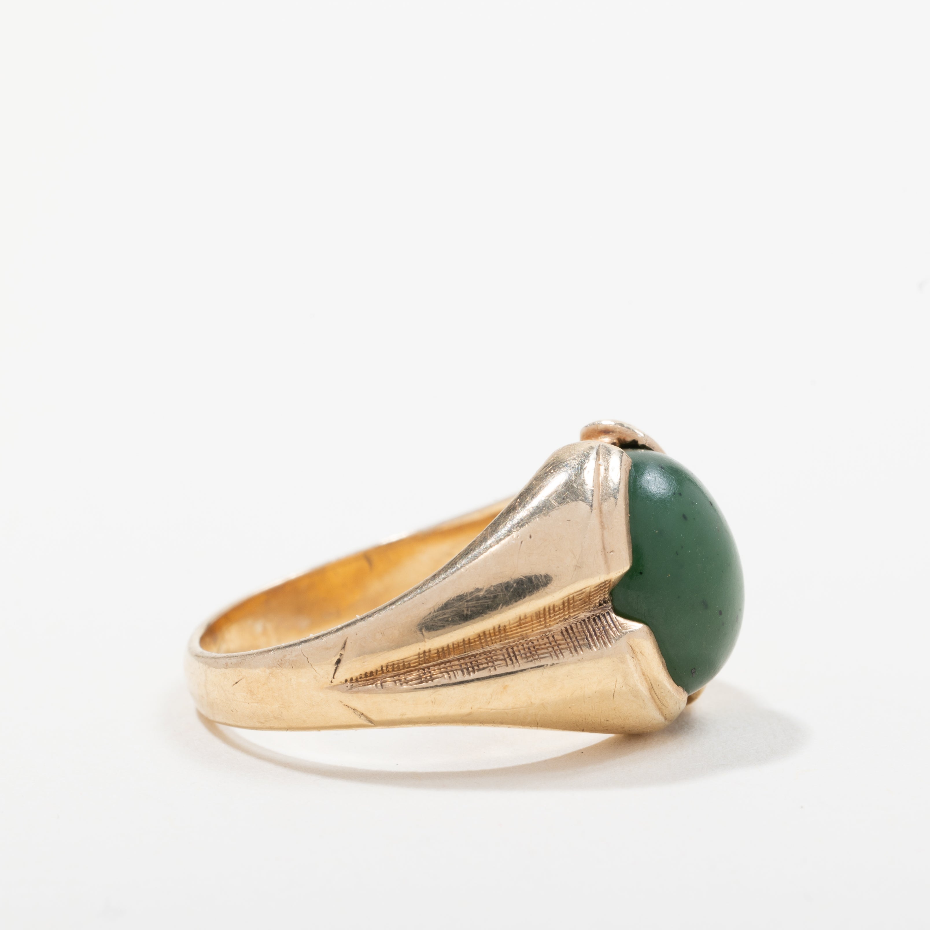 10k Yellow Gold Nephrite Jade Solitaire Ring | SZ 10