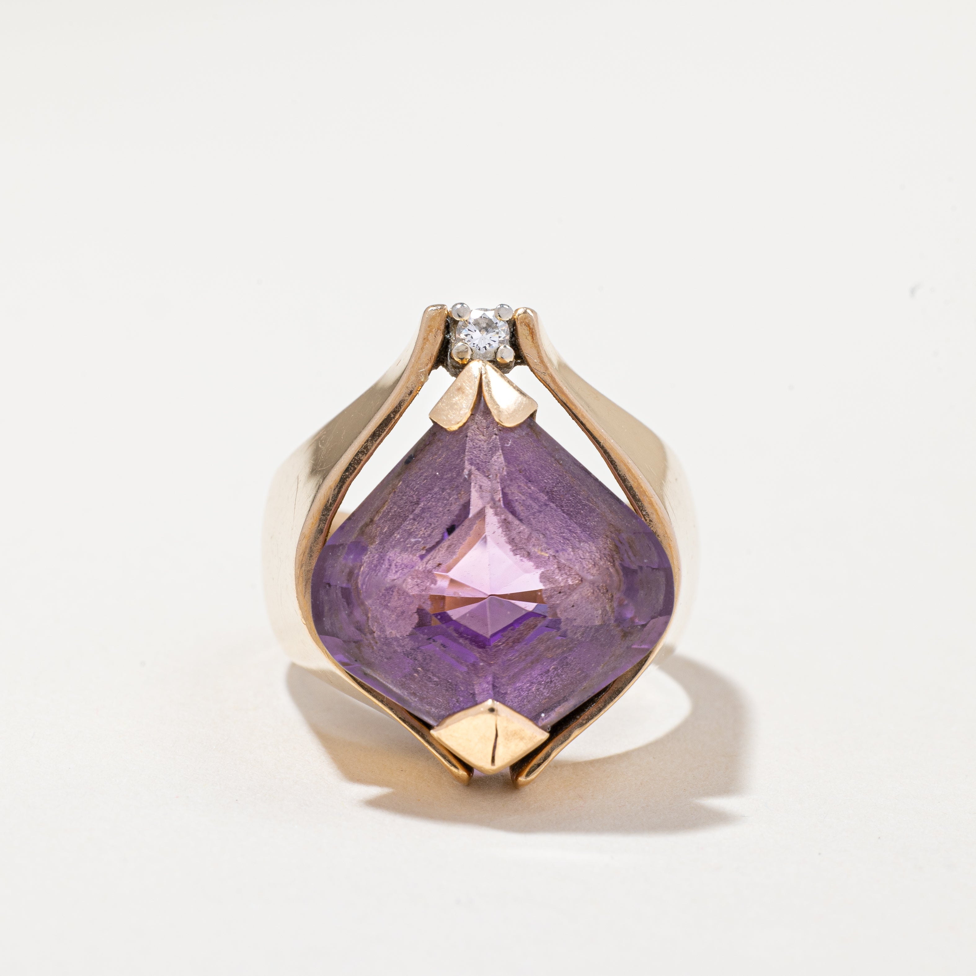 14k Yellow Gold Amethyst Ring | 8.00ct, 0.05ct | SZ 7
