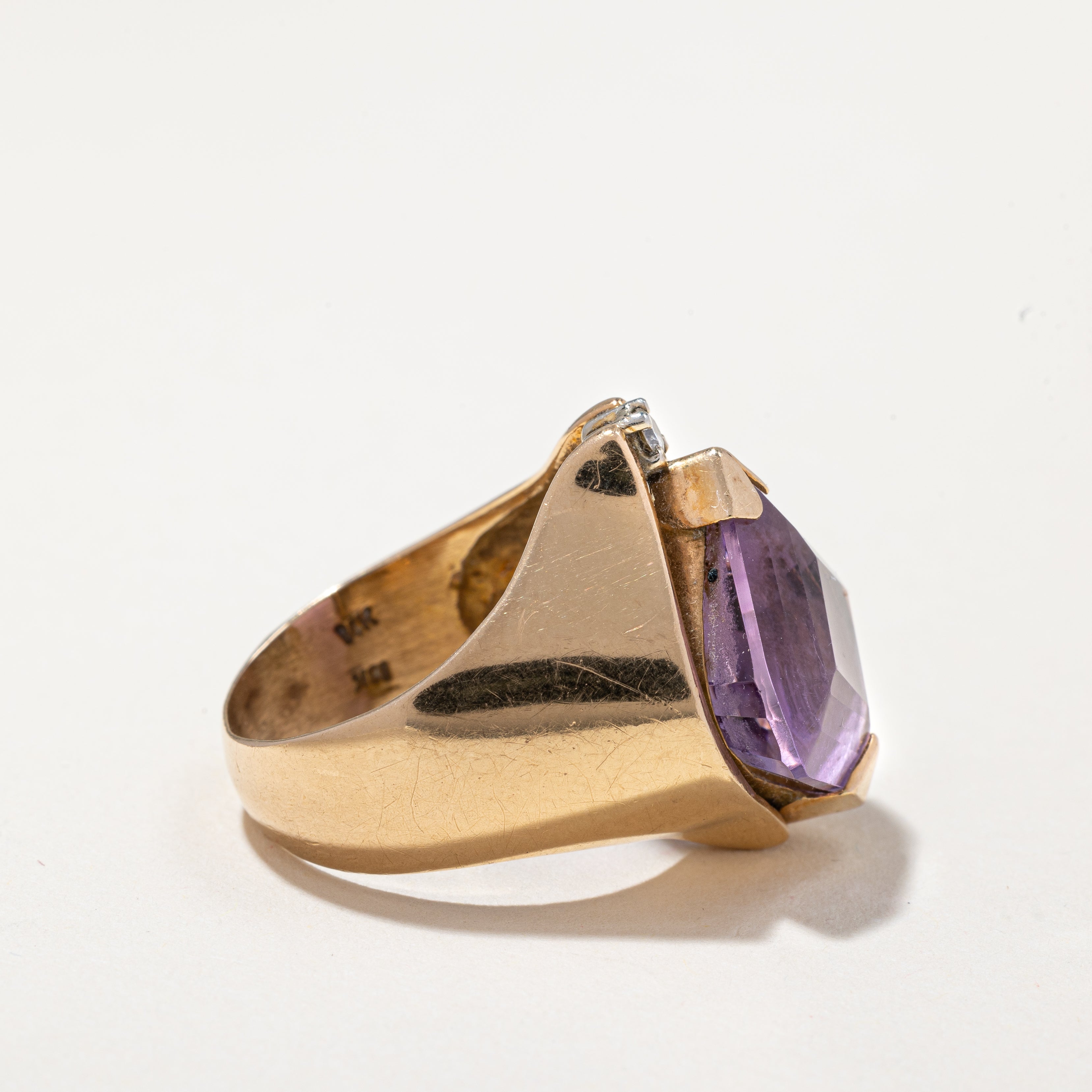 14k Yellow Gold Amethyst Ring | 8.00ct, 0.05ct | SZ 7