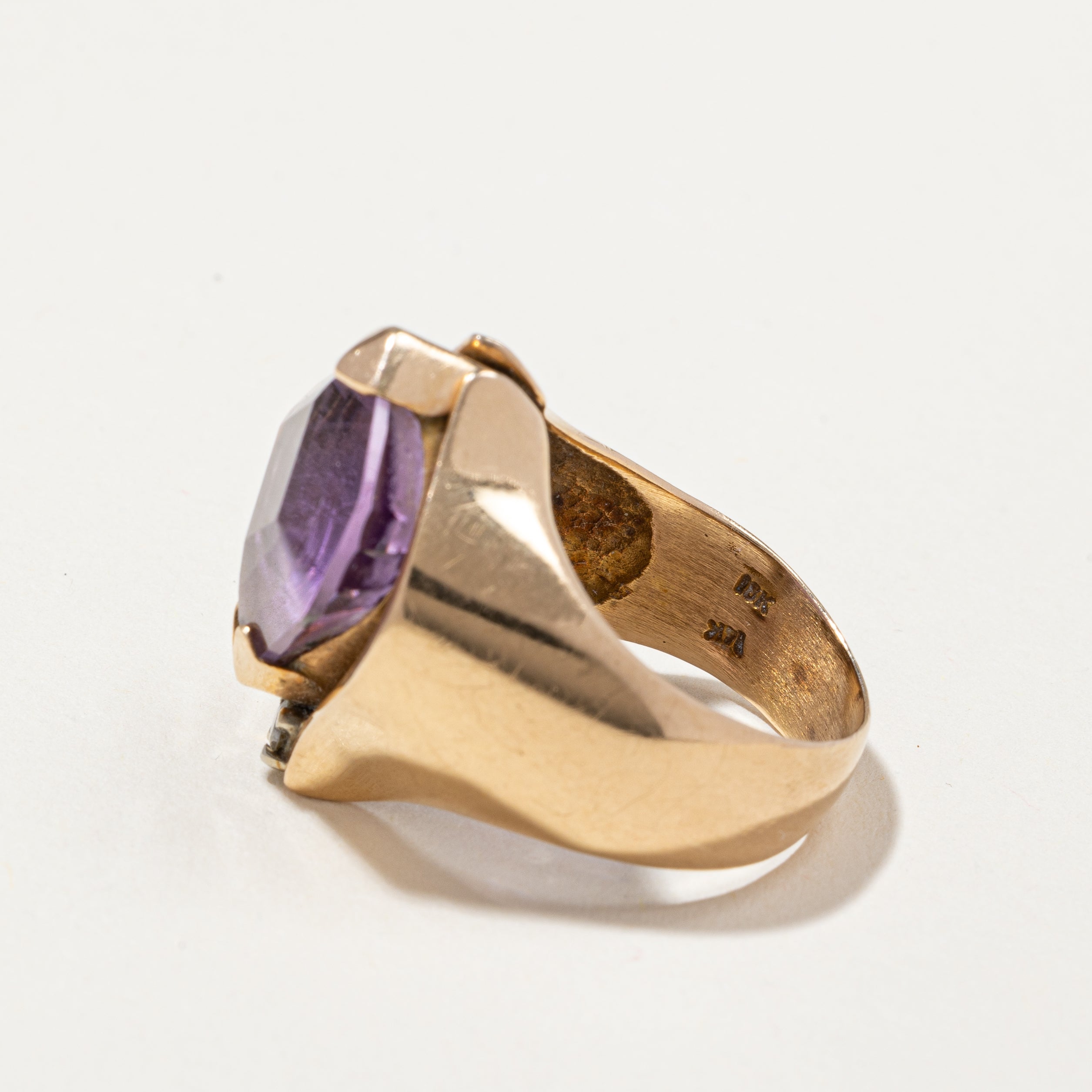14k Yellow Gold Amethyst Ring | 8.00ct, 0.05ct | SZ 7