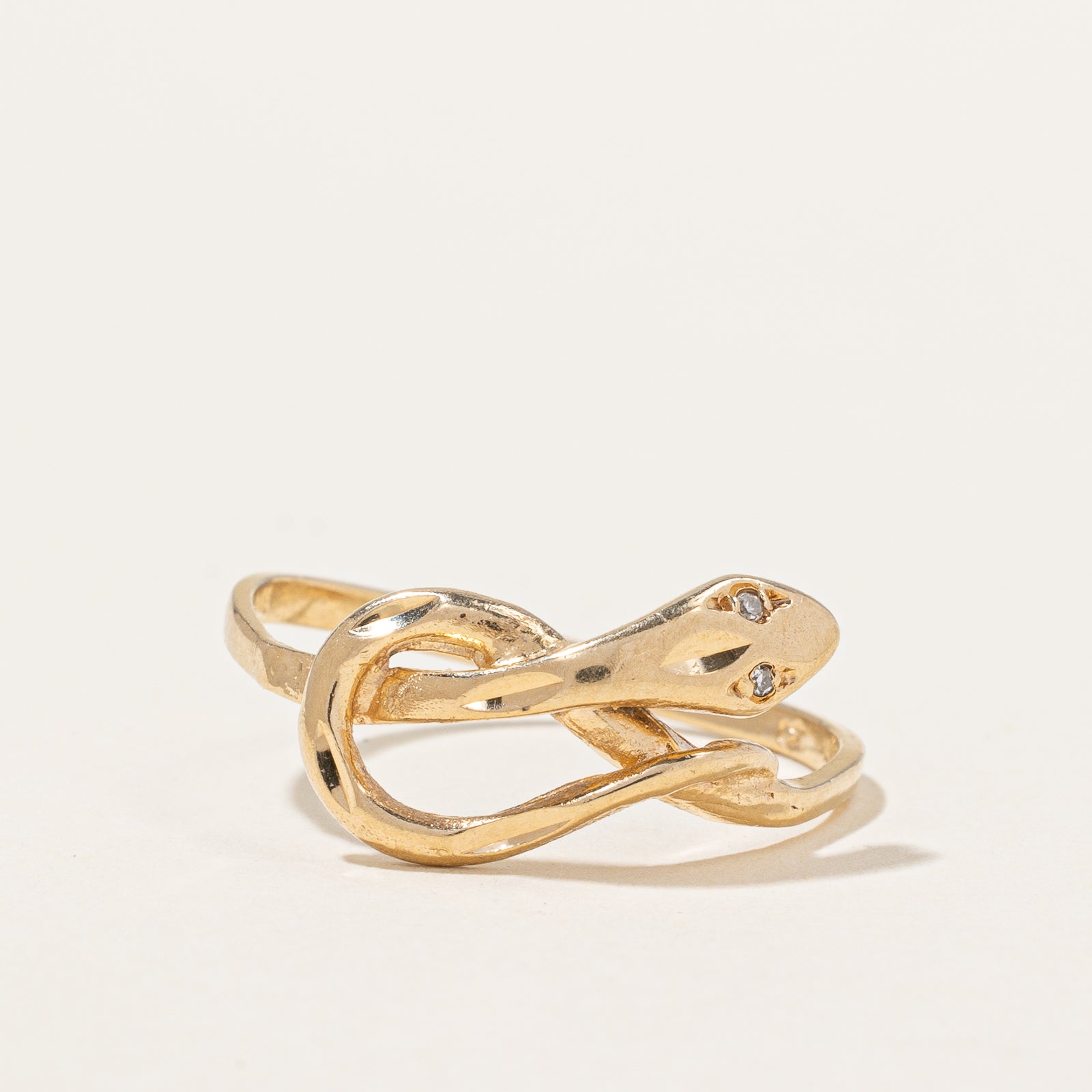 Bague serpent vintage en or 10 carats sertie de diamants | 0,005 ct | Taille 8 |