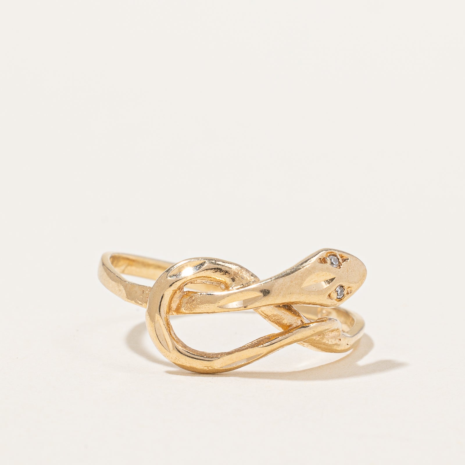Bague serpent vintage en or 10 carats sertie de diamants | 0,005 ct | Taille 8 |