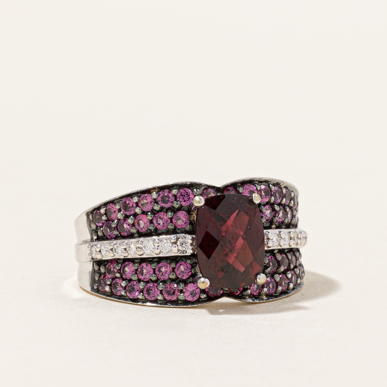 Garnet & Diamond Cocktail Ring | 1.80ctw, 0.08ctw | SZ 6.25 |