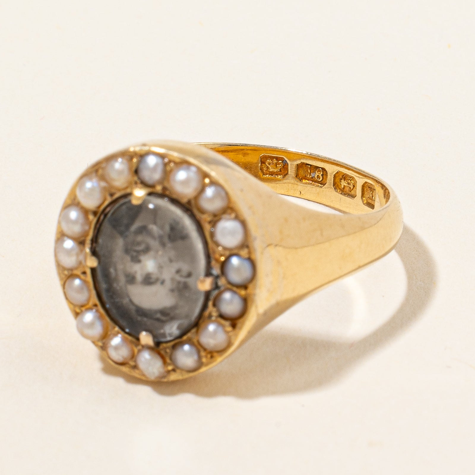 Victorian Era Seed Pearl Portrait Ring | SZ 8.5 |