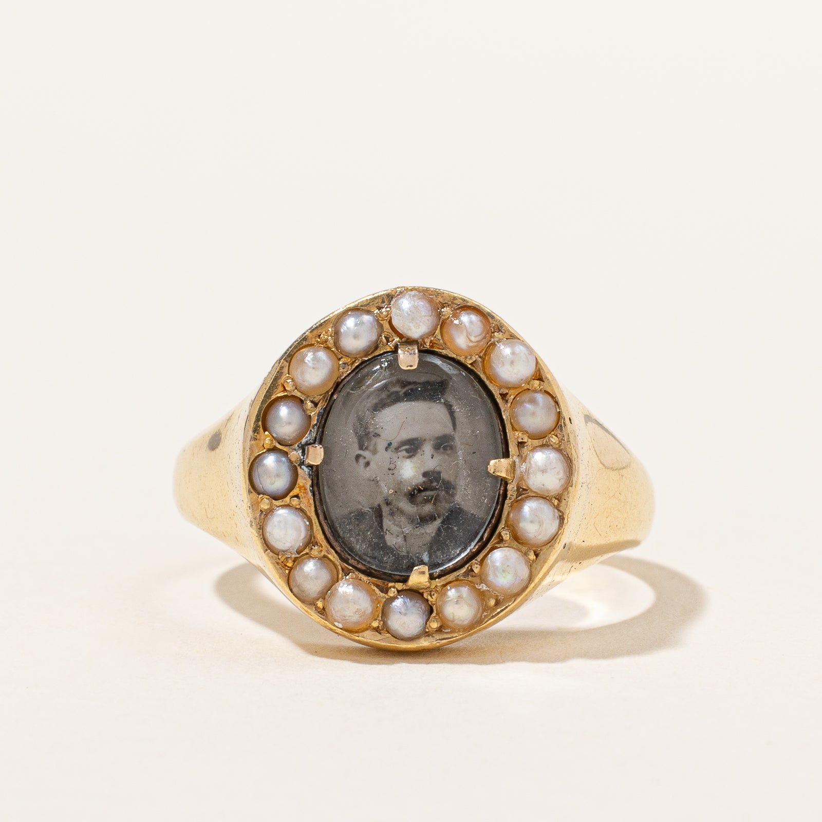 Victorian Era Seed Pearl Portrait Ring | SZ 8.5 |