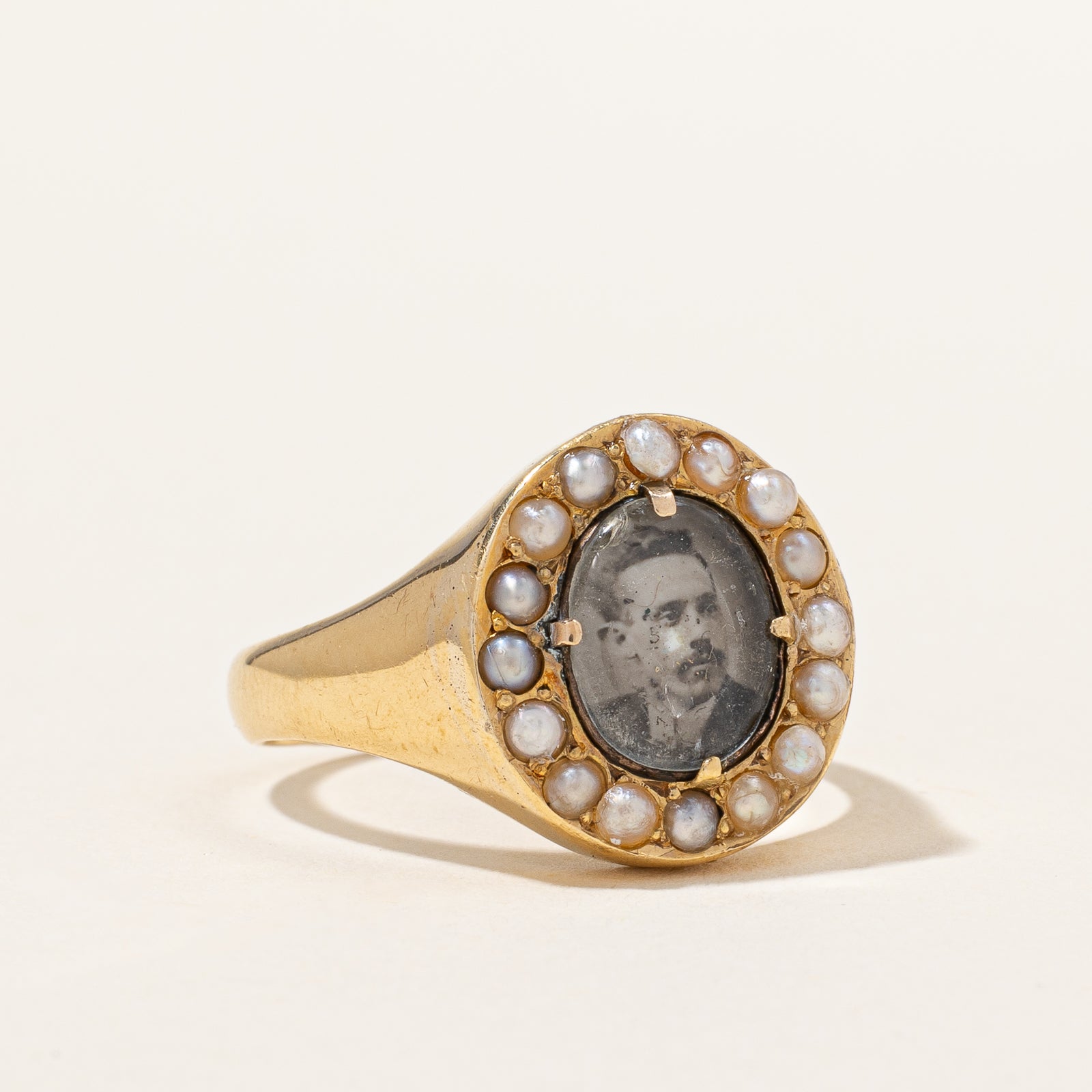 Victorian Era Seed Pearl Portrait Ring | SZ 8.5 |