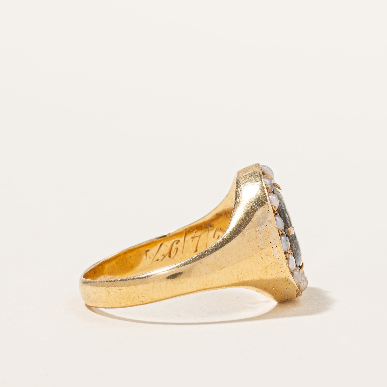 Victorian Era Seed Pearl Portrait Ring | SZ 8.5 |