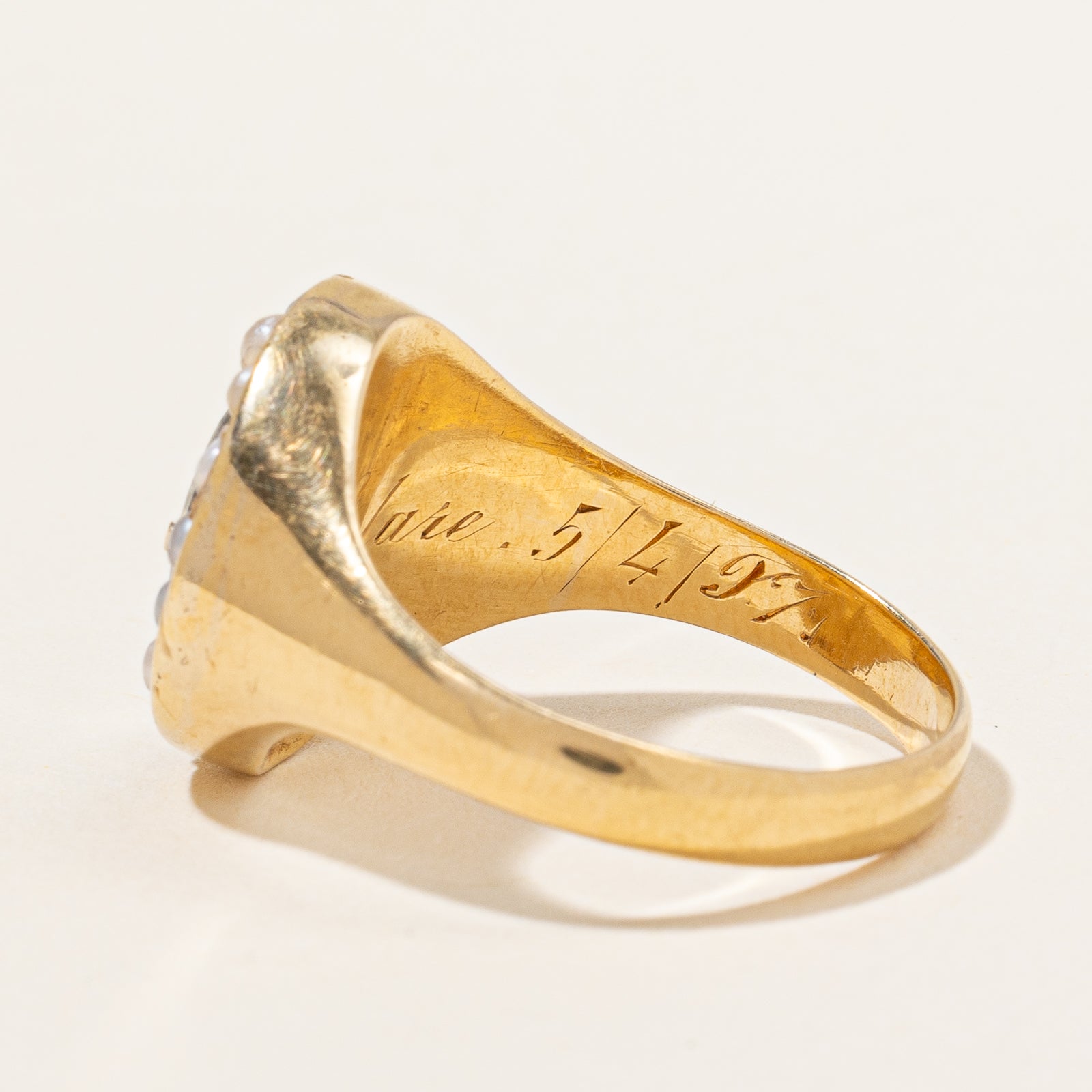 Victorian Era Seed Pearl Portrait Ring | SZ 8.5 |