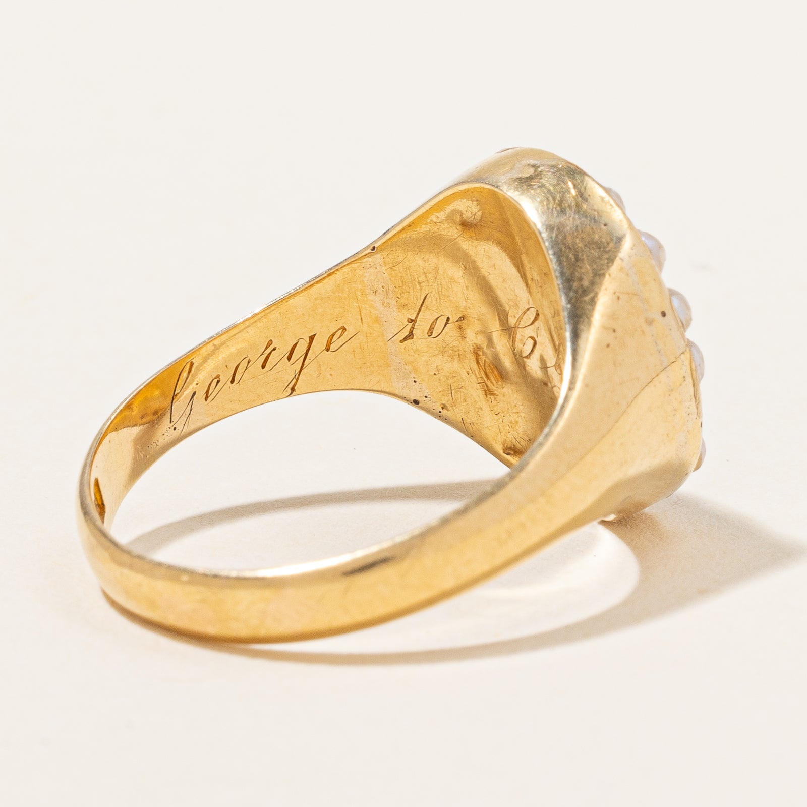 Victorian Era Seed Pearl Portrait Ring | SZ 8.5 |