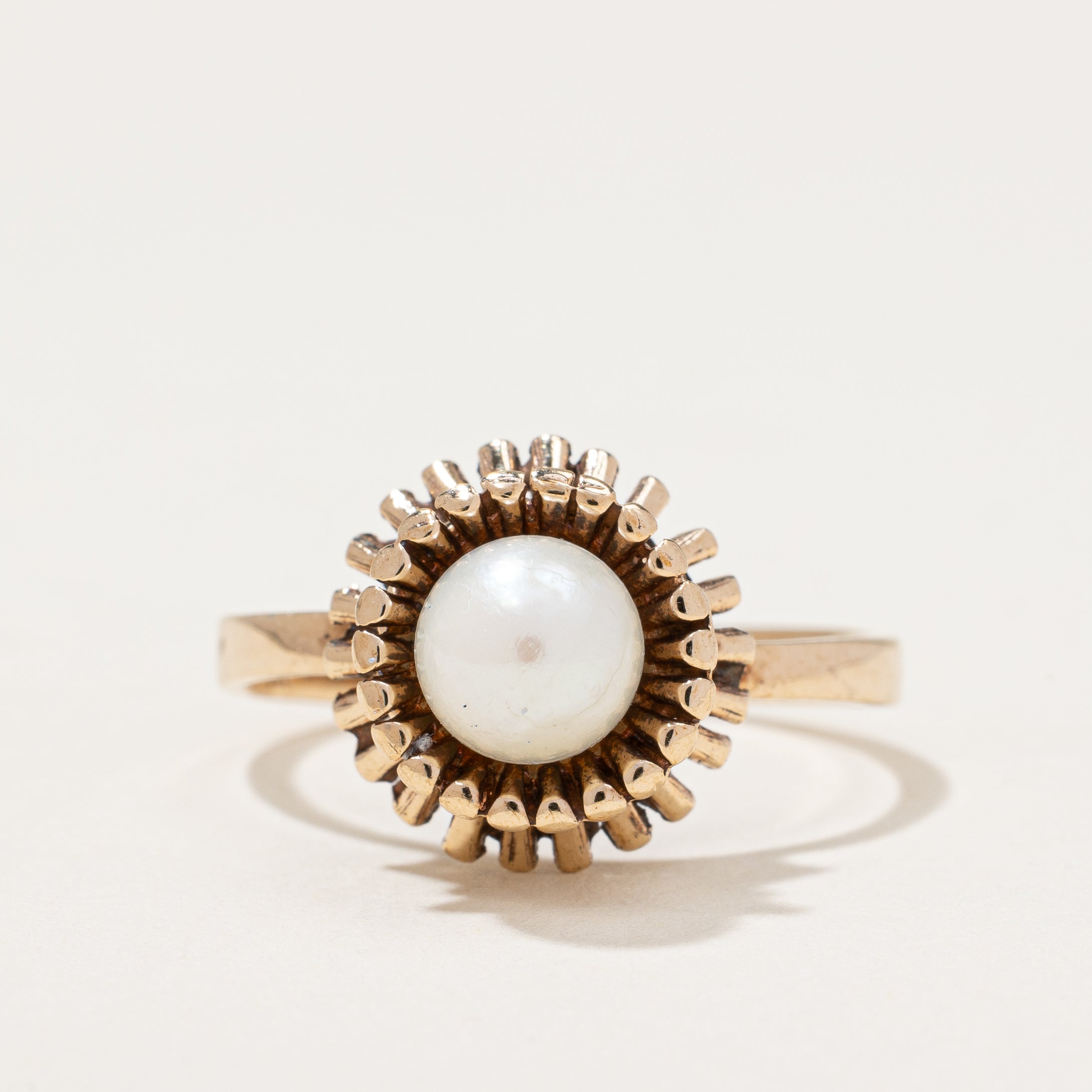 Gold Burst Halo Pearl Cocktail Ring | 1.70ct | SZ 7.25 |