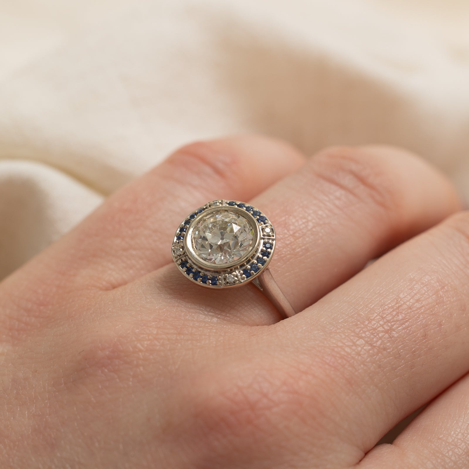 '100 Ways' Diamond & Sapphire Halo Engagement Ring | 2.04ctw, 0.25ctw | SZ 7 |