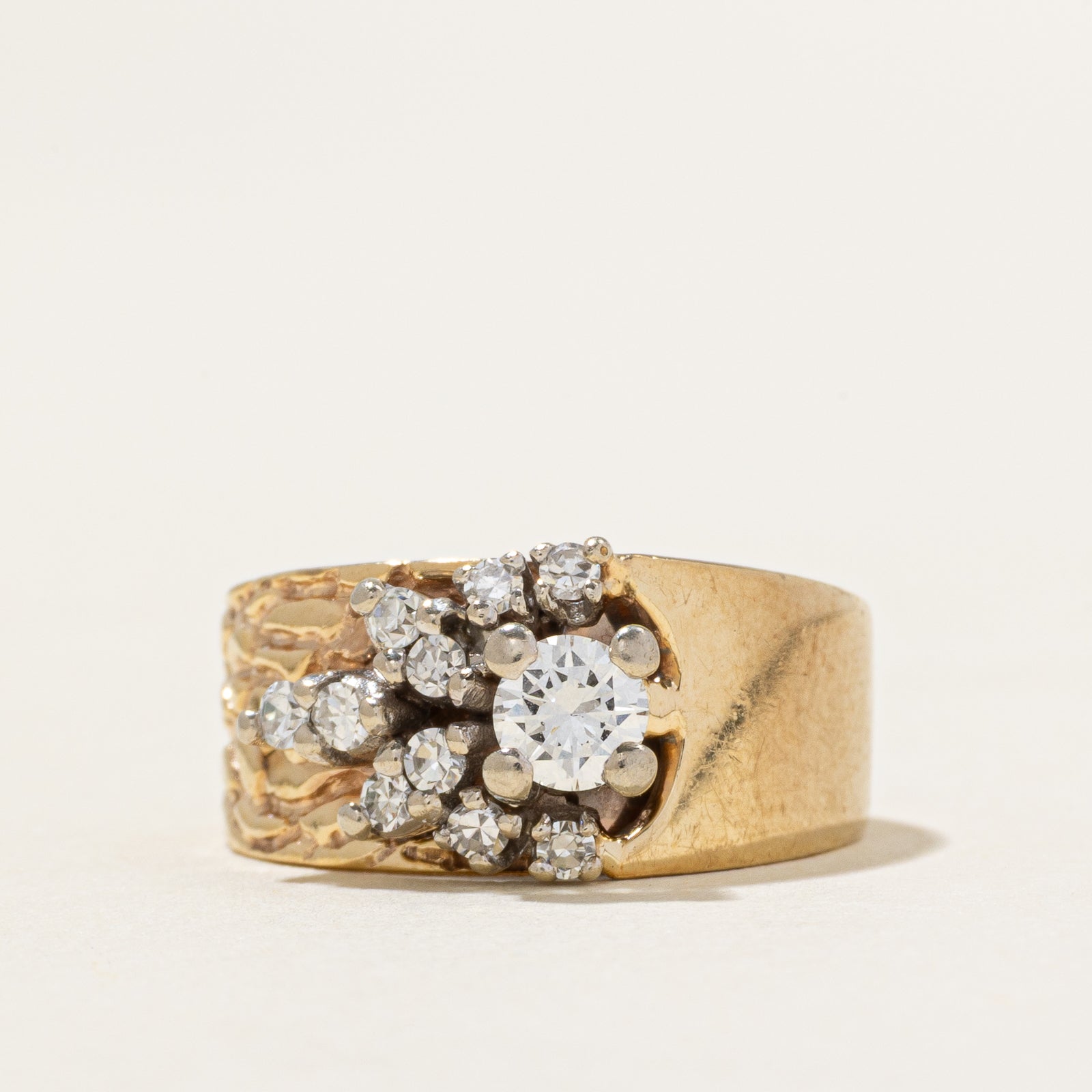 Diamond Cluster Textured Band | 0.42ctw | 4.00mm | SZ 3.75