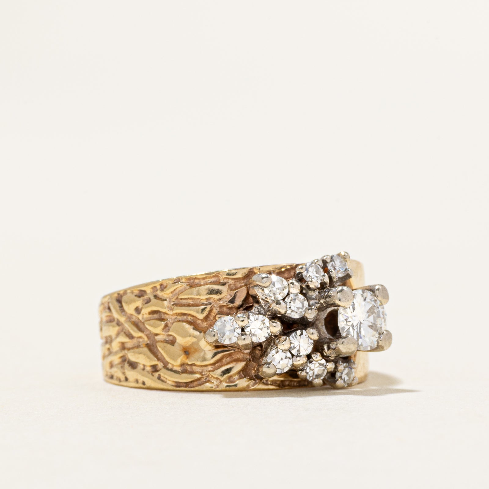 Diamond Cluster Textured Band | 0.42ctw | 4.00mm | SZ 3.75