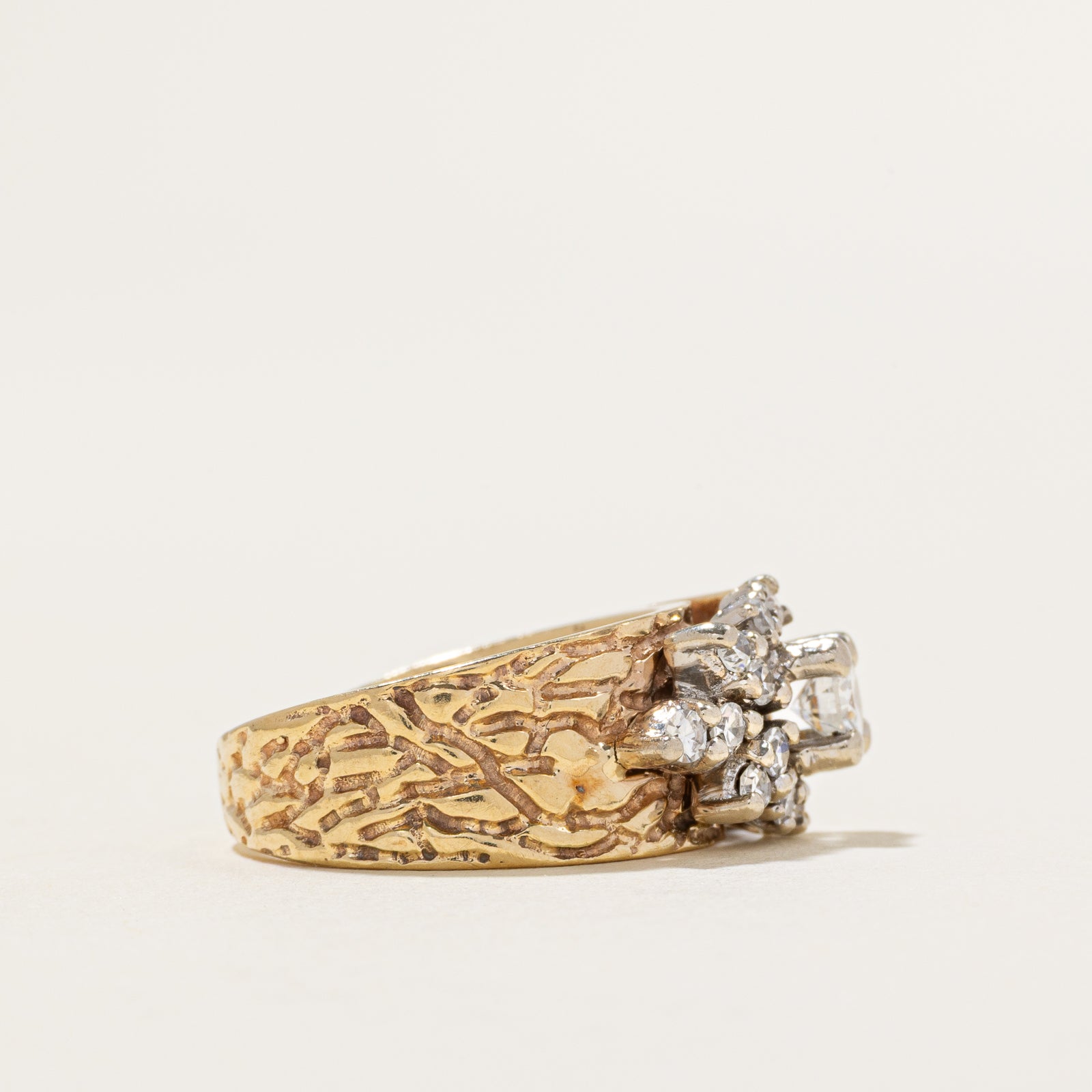 Diamond Cluster Textured Band | 0.42ctw | 4.00mm | SZ 3.75