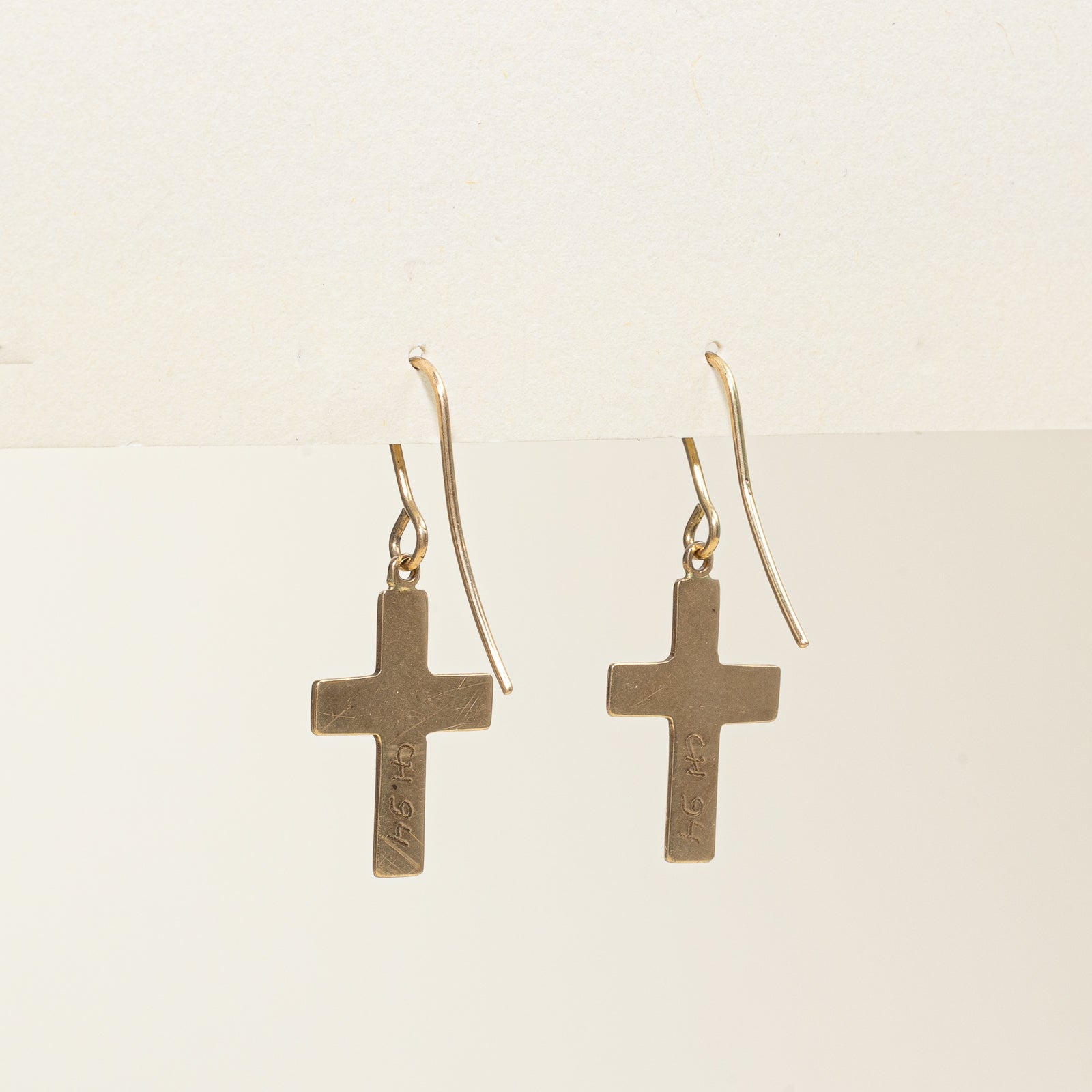 Boucles d'oreilles croix pendantes en or jaune 14 carats, style autochtone |