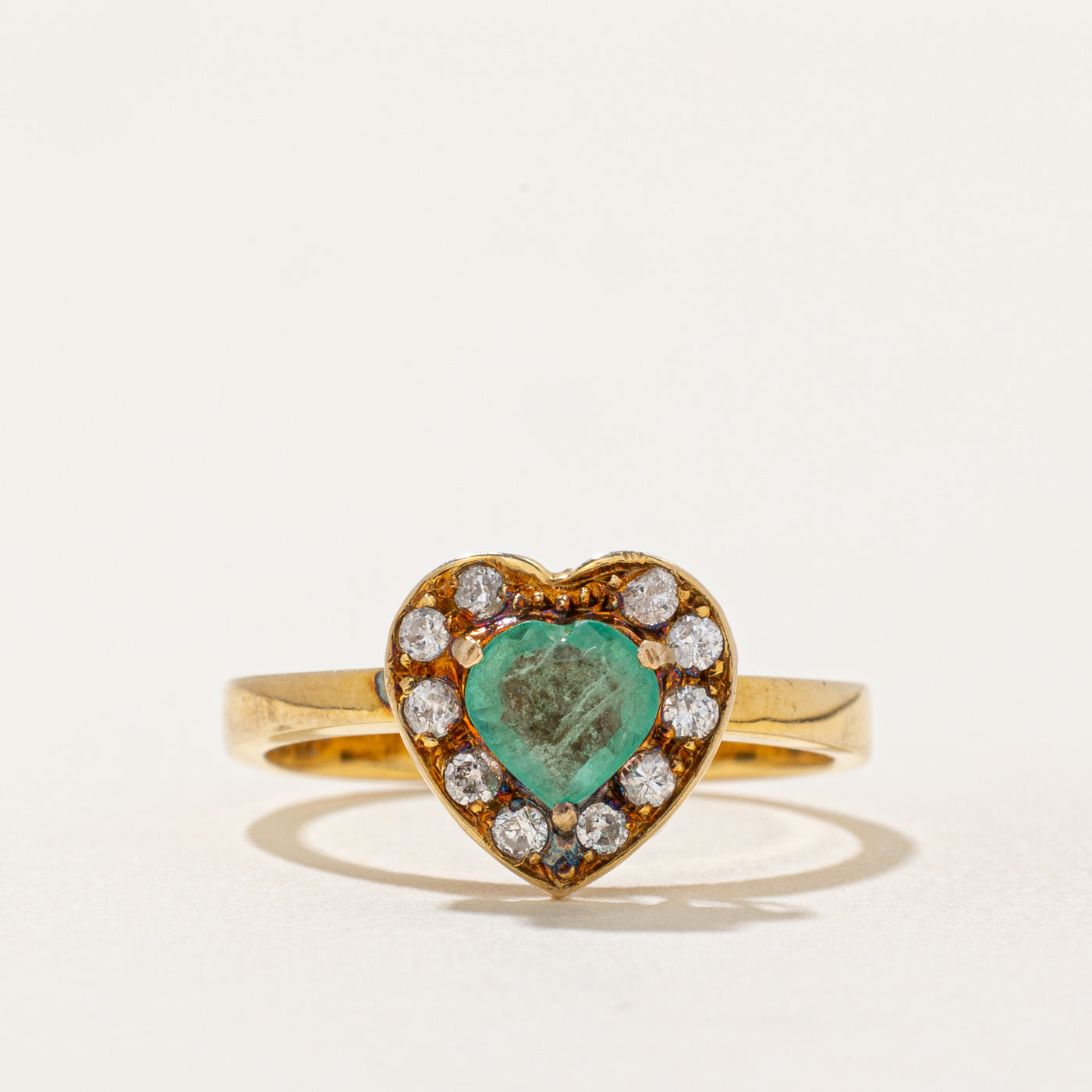 Emerald & Diamond Heart Ring | 0.50ct, 0.10ctw | SZ 4.75 |