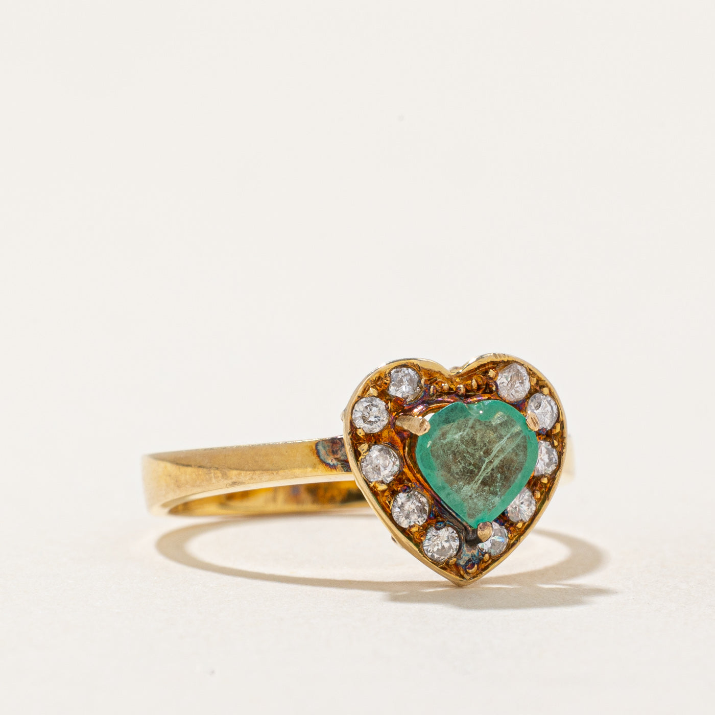 Emerald & Diamond Heart Ring | 0.50ct, 0.10ctw | SZ 4.75 |