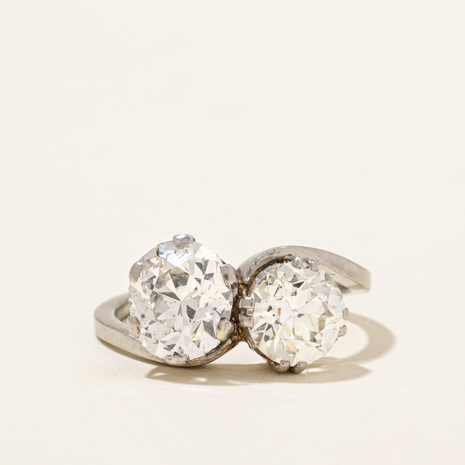 Vintage Old European Cut Diamond Toi Et Moi Ring | 3.20ctw | SZ 6.75 |