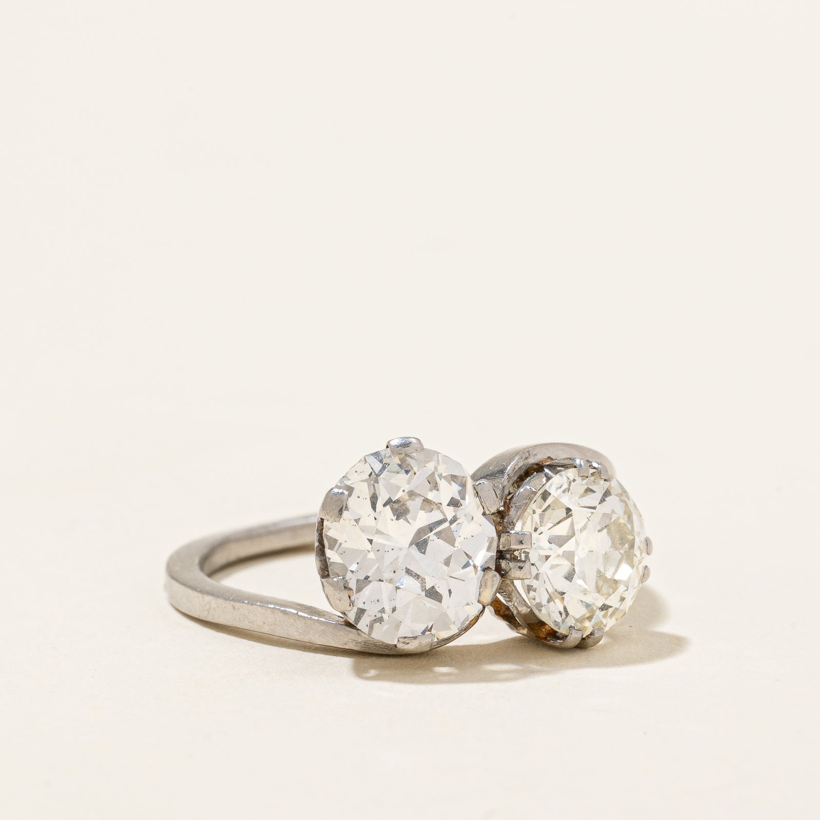 Vintage Old European Cut Diamond Toi Et Moi Ring | 3.20ctw | SZ 6.75 |