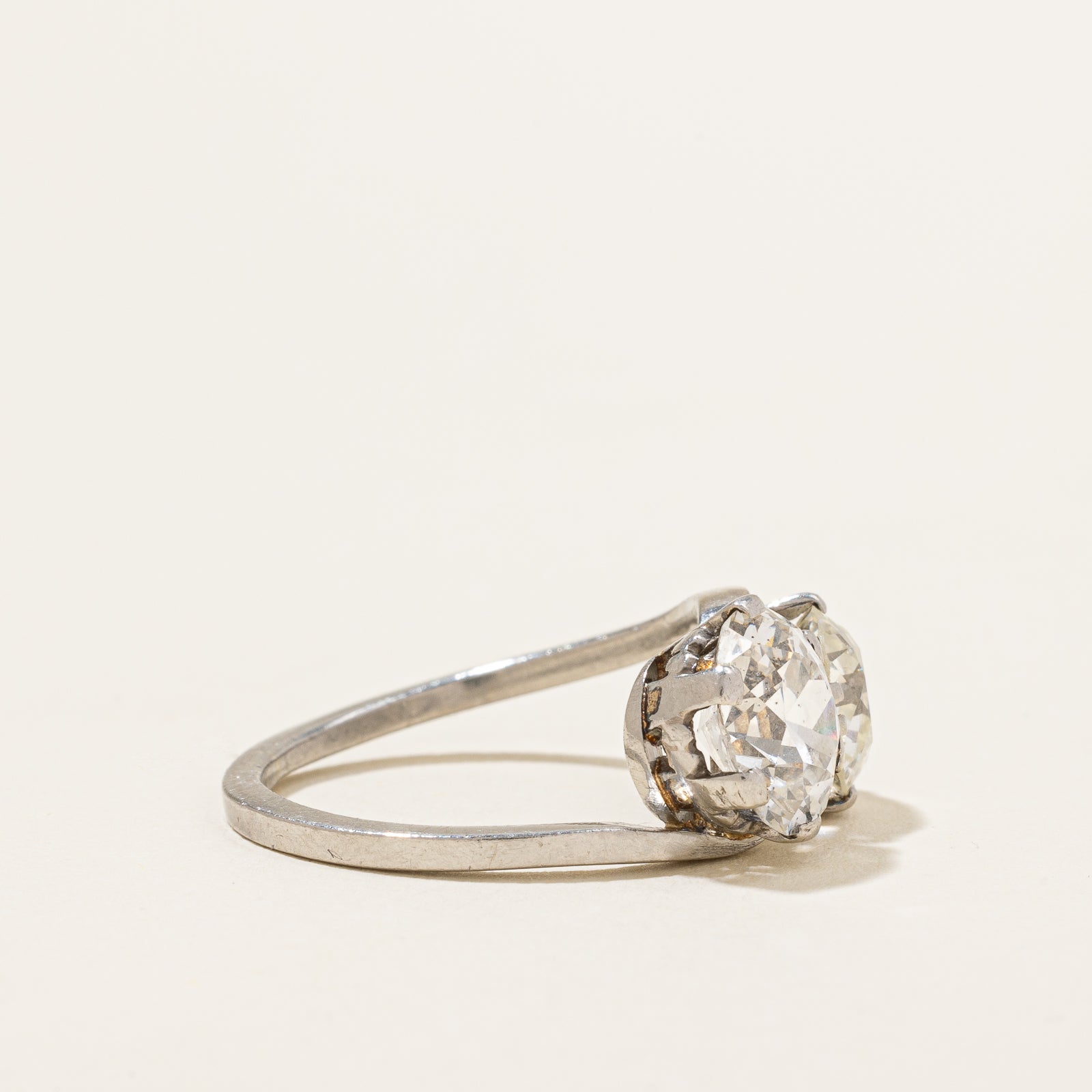 Vintage Old European Cut Diamond Toi Et Moi Ring | 3.20ctw | SZ 6.75 |