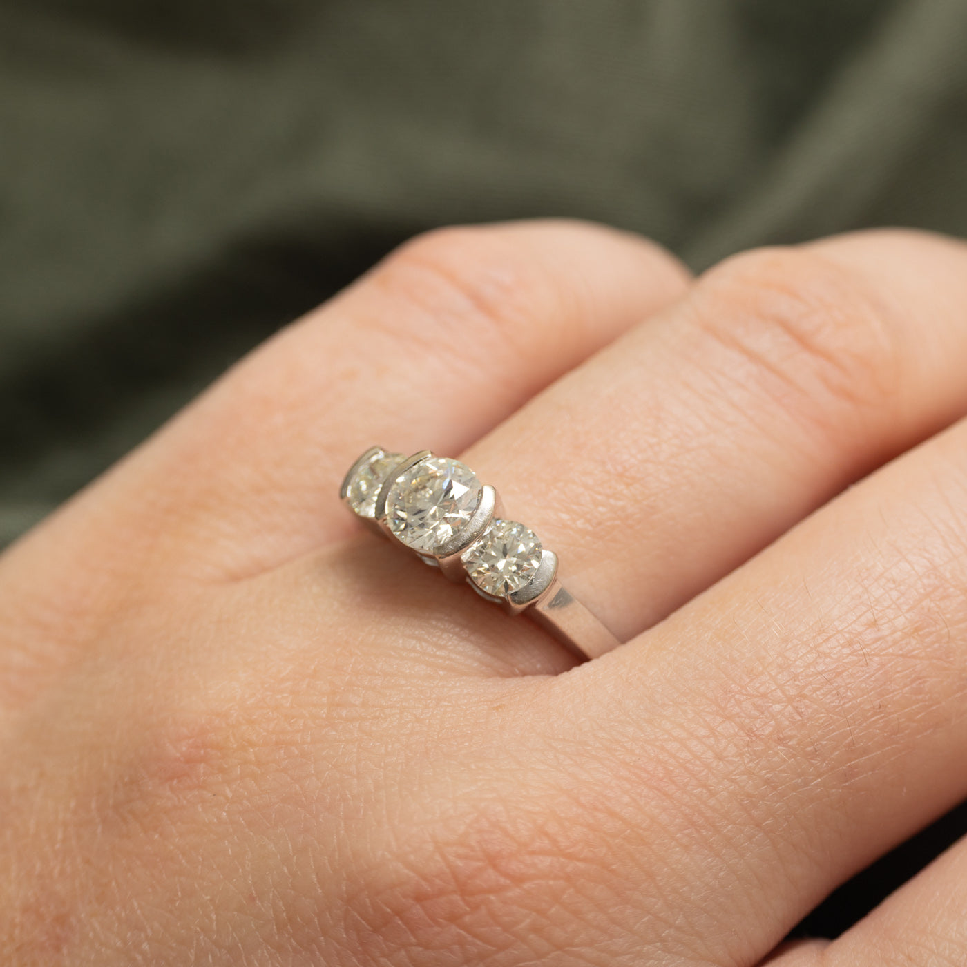 Three Stone Canadian Diamond Engagement Ring | 1.51 ctw, SZ 8.75 |