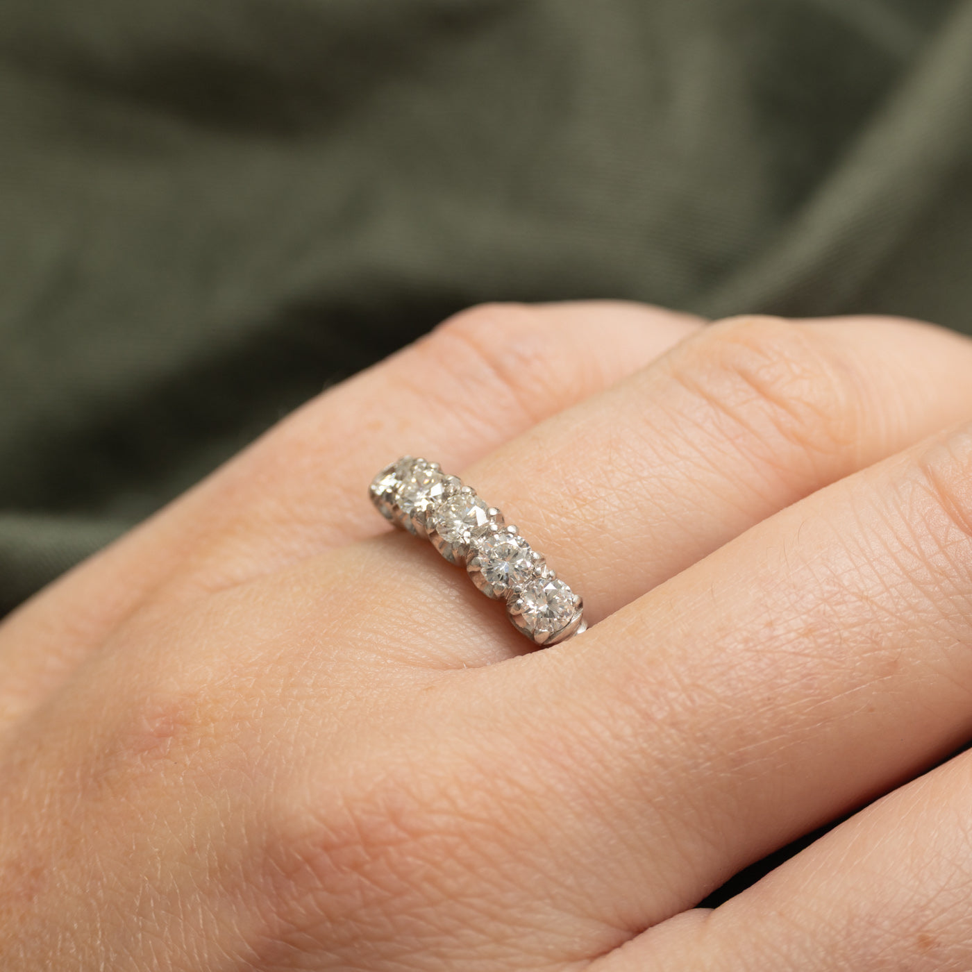 Five Stone Diamond Iridium Wedding Ring | 0.90 ctw, SZ 5.75 |