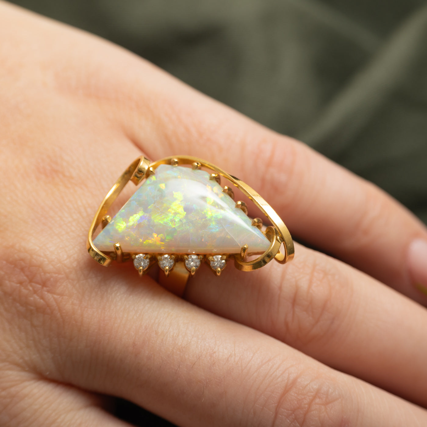 Trapezoid Opal & Diamond Cocktail Ring | 13.50ct, 0.16ctw | SZ 6 |