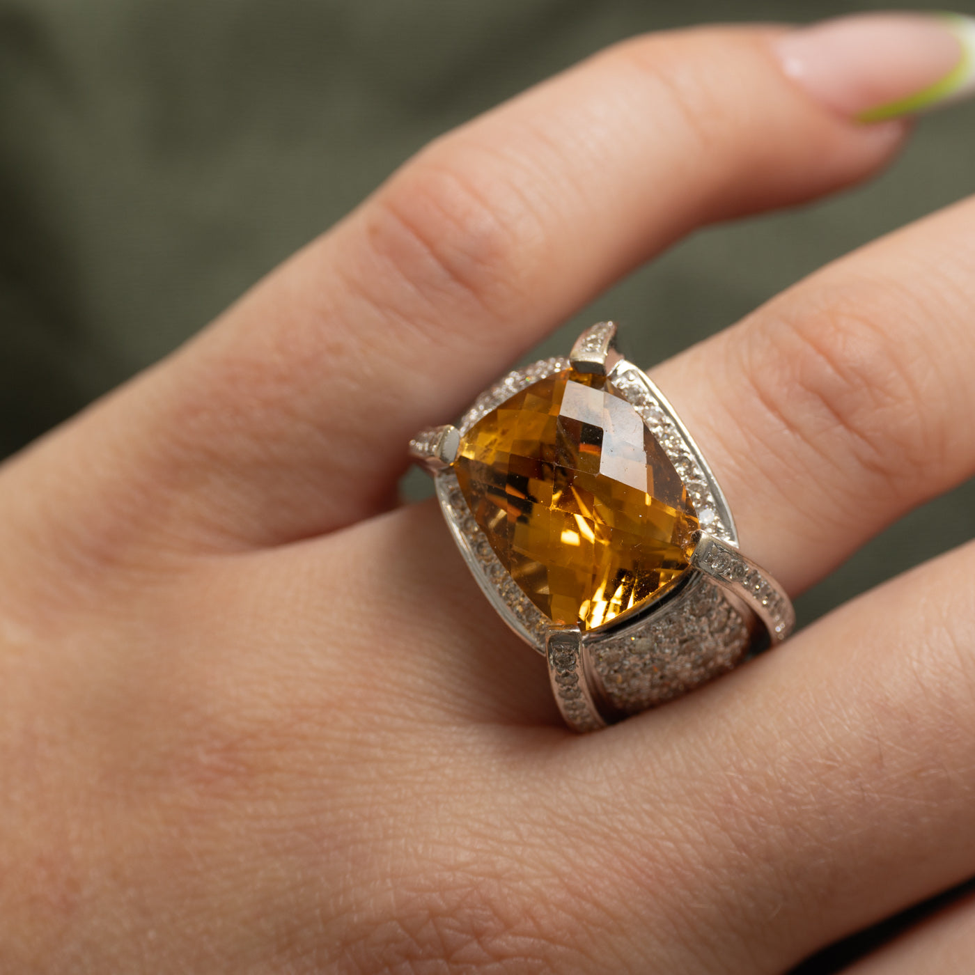 Pave Diamond & Citrine Cocktail Ring | 2.28ctw, 8.65ct | SZ 6.5 |