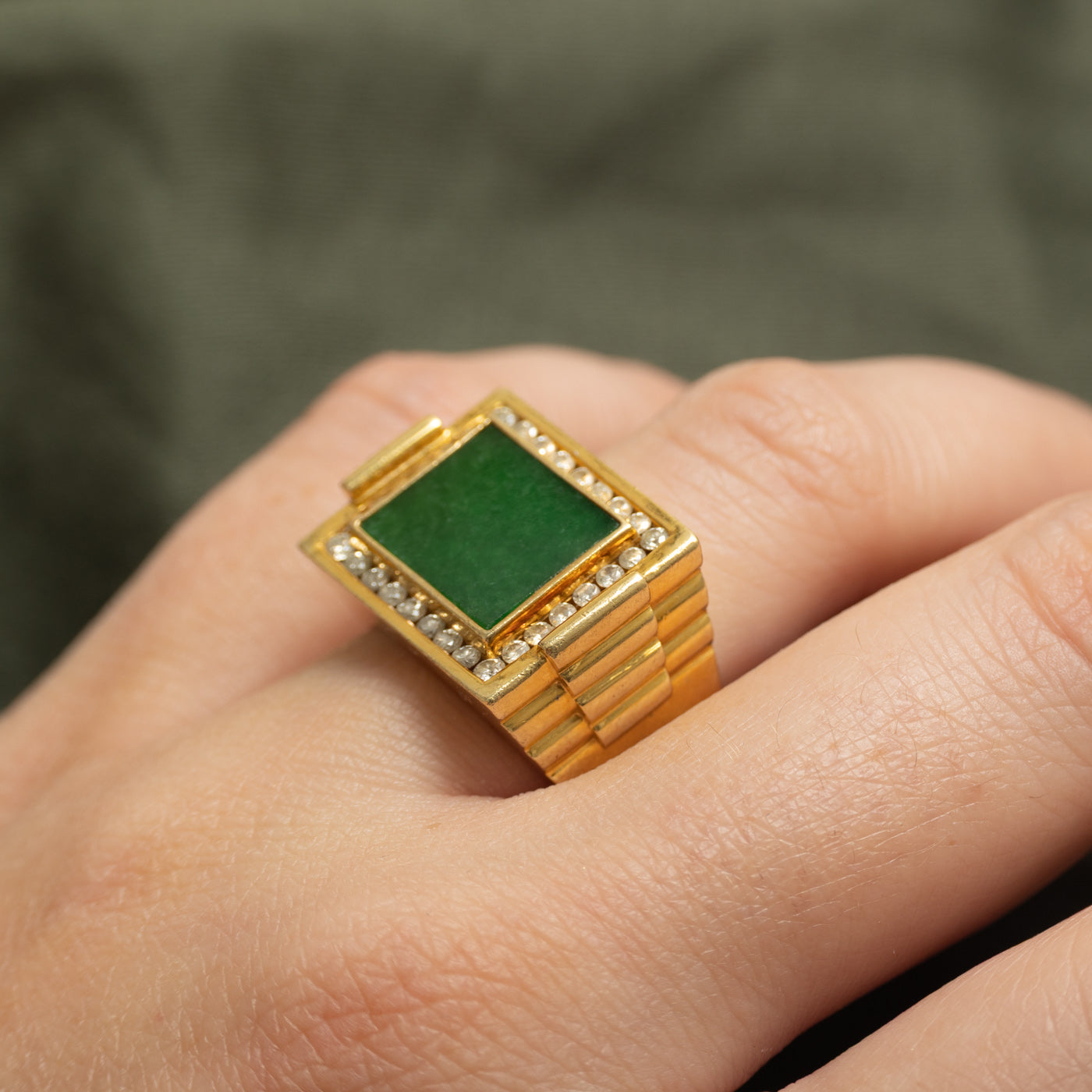 Jade & Diamond Cocktail Ring | 1.50ct, 0.32ctw | SZ 8 |