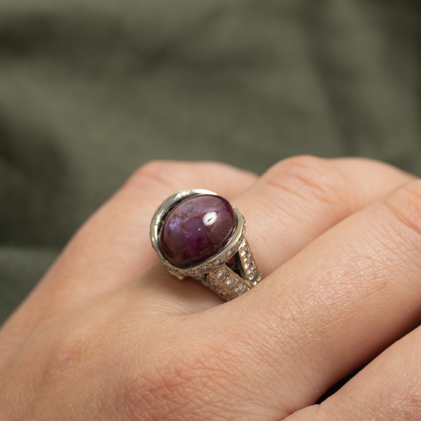 Star Ruby & Diamond Cocktail Ring | 1.10ctw, 11.45ct | SZ 5.25 |