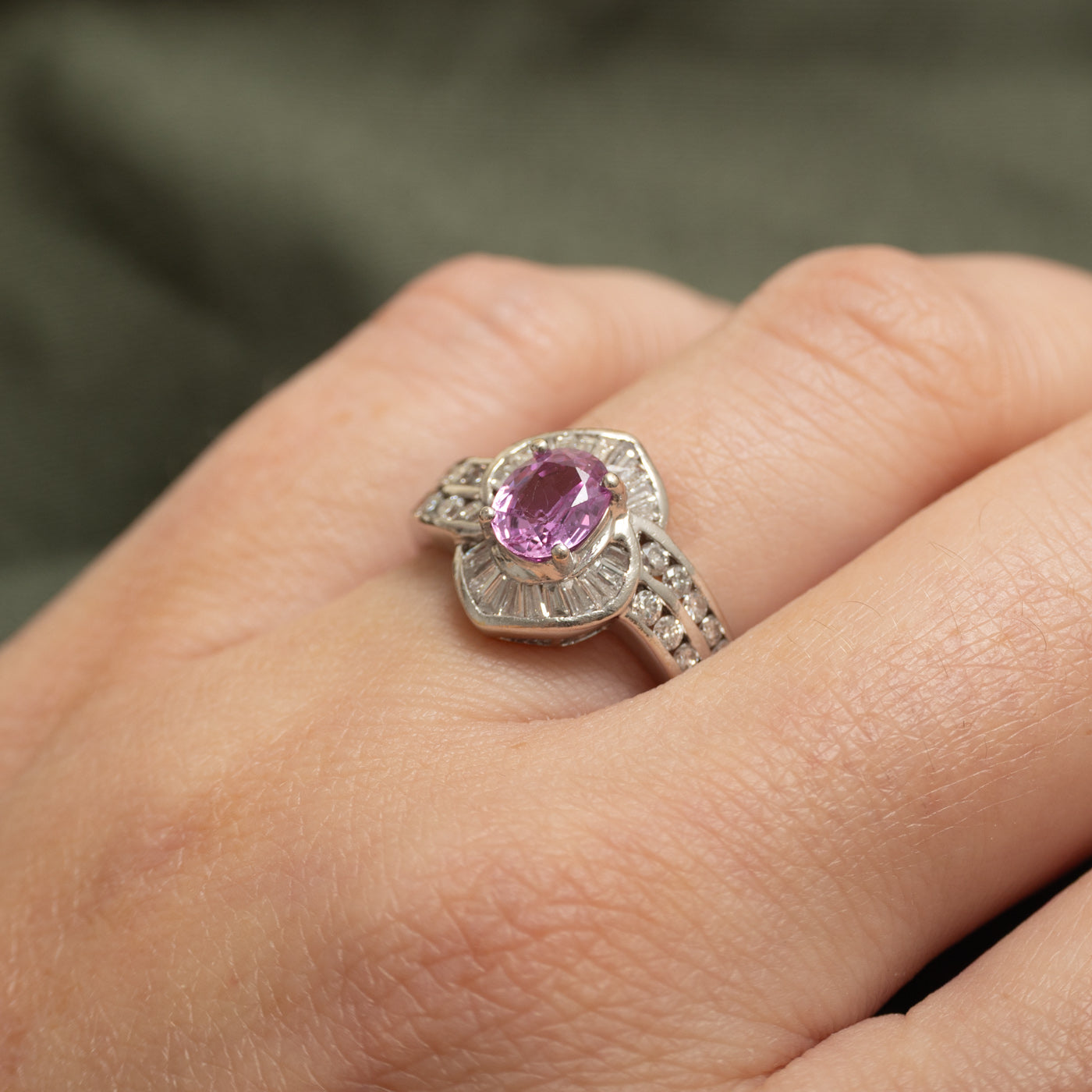 Pink Sapphire & Diamond Bypass Ring | 0.99ct, 0.75ctw | SZ 6.5 |