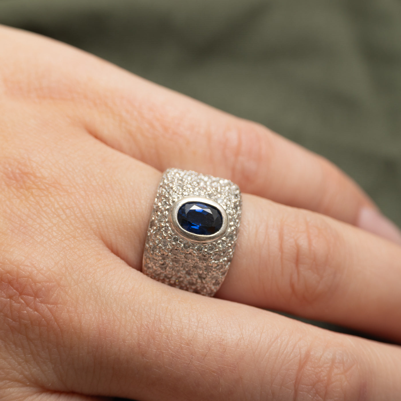 Diamond Encrusted Blue Sapphire Ring | 1.36ctw, 1.24ct | SZ 5.25 |