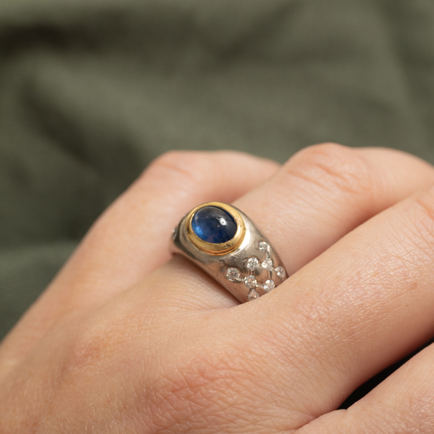 Cabochon Sapphire & Diamond Ring | 0.62ctw, 2.00ct | SZ 7.25 |