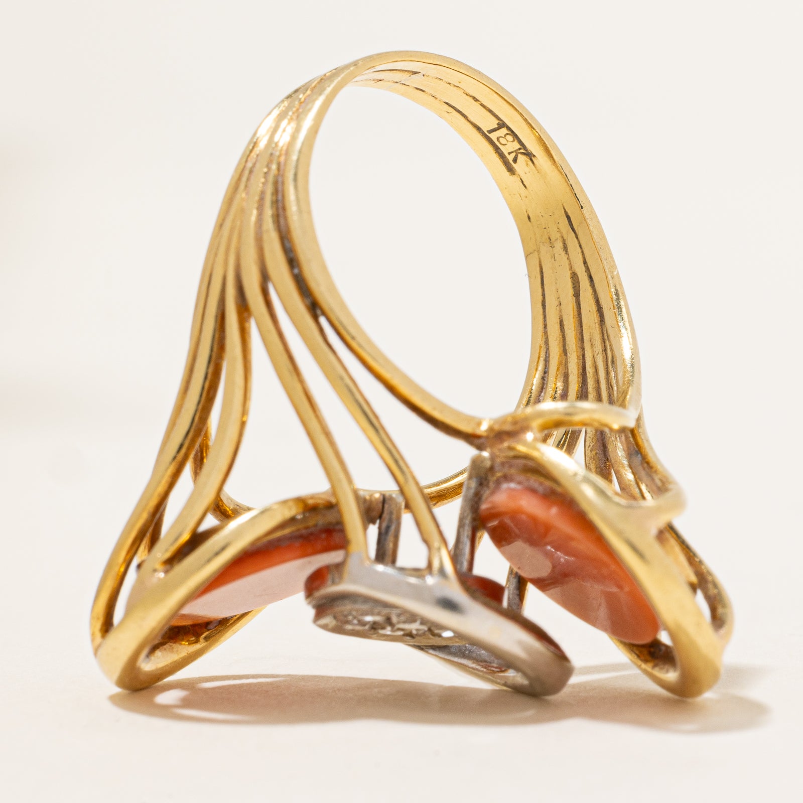 1960s Coral & Diamond Disc Cocktail Ring | 1.50ctw, 0.10ctw | SZ 6.75 |