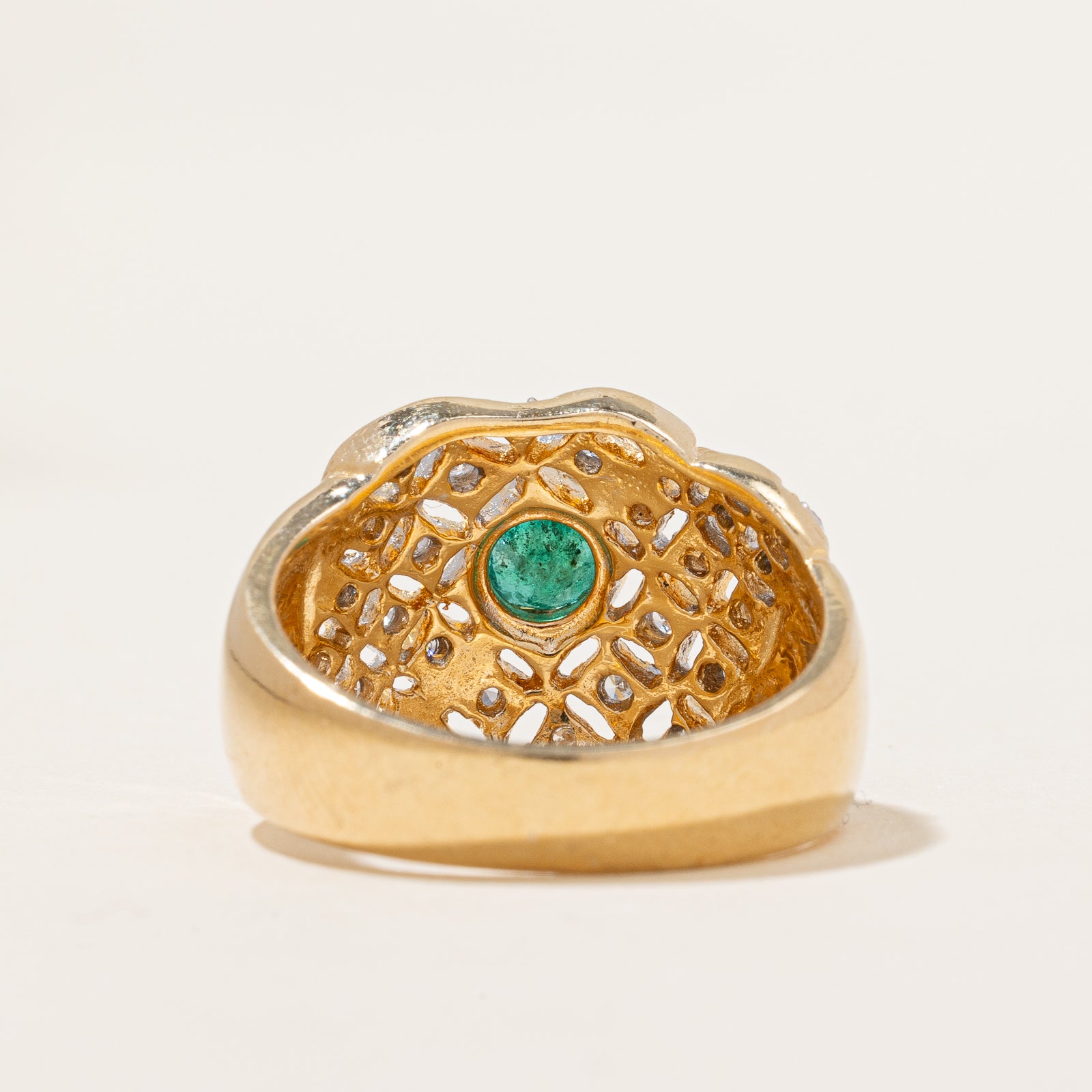 Bezel Set Emerald & Diamond Cocktail Ring | 0.20ctw, 0.39ct | SZ 6.75 |