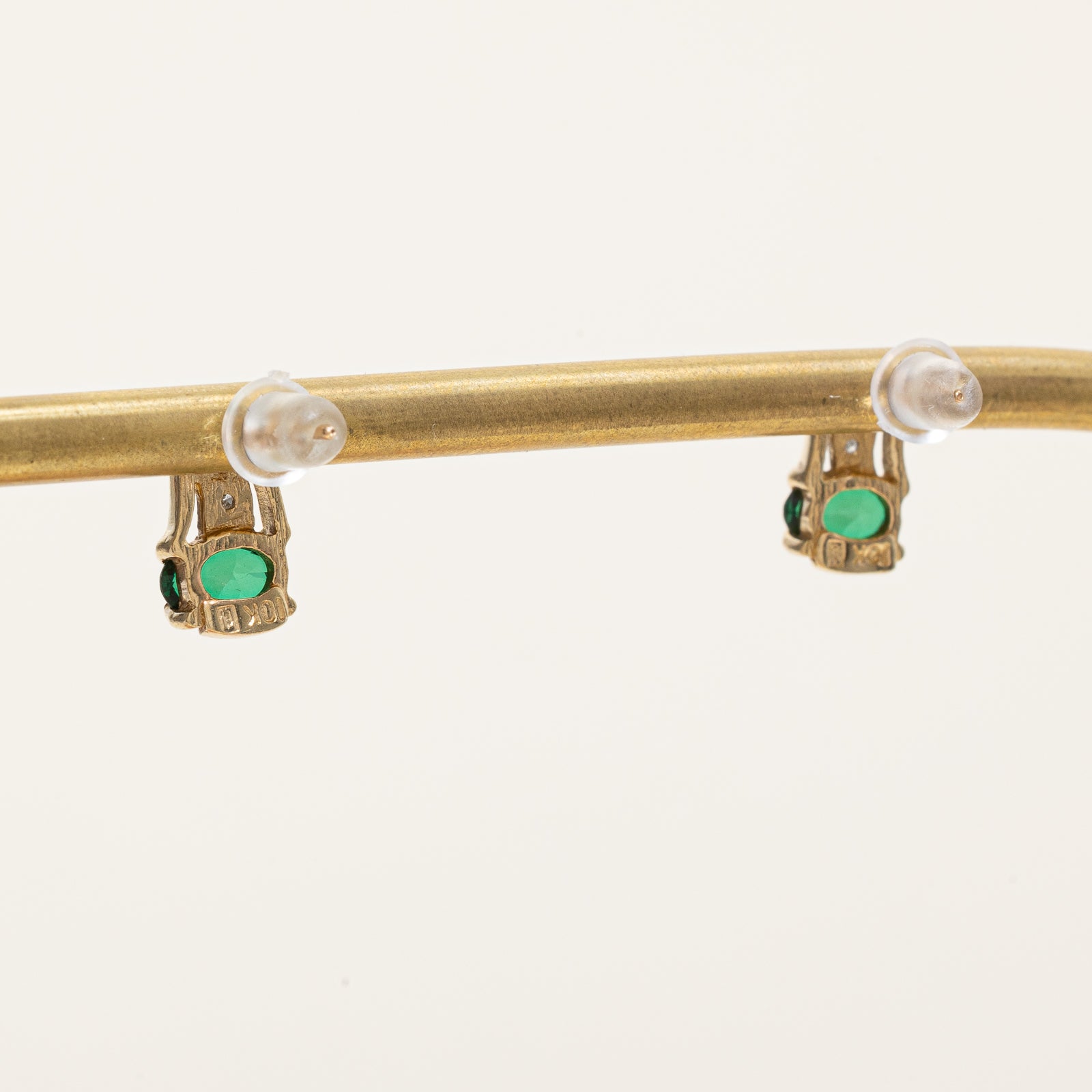 Emerald Simulant & Diamond Stud Earrings | 0.90ctw, 0.03ctw |