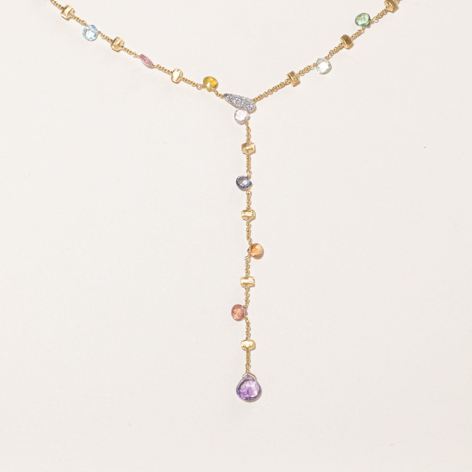 Collier sautoir « Marco Bicego by Birks » en or jaune 18 carats, orné de multiples pierres précieuses et de diamants | 10,5 carats au total | 35,5 cm