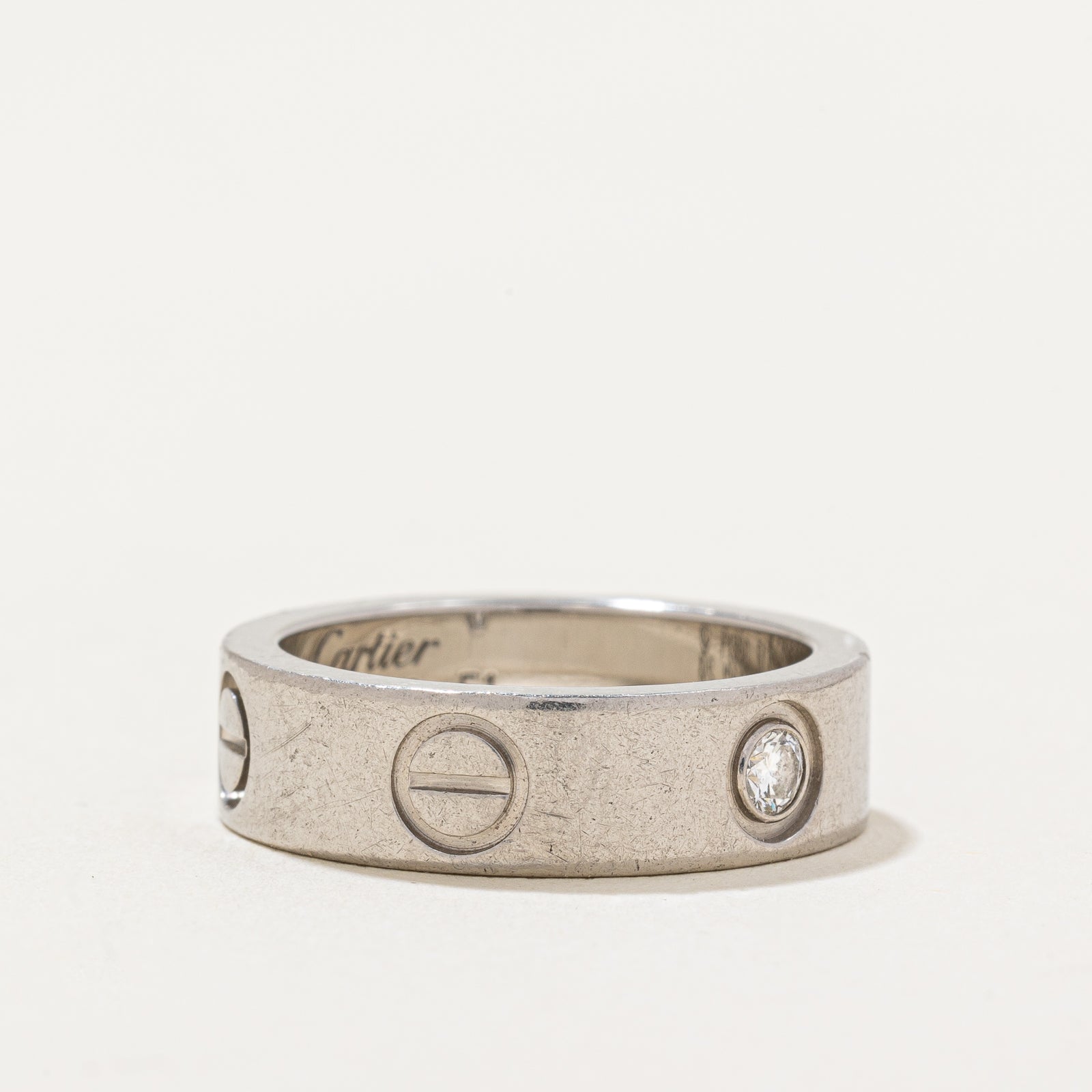 'Cartier' Love Ring in Platinum with Diamond | 0.02 ct, SZ 5.75 |