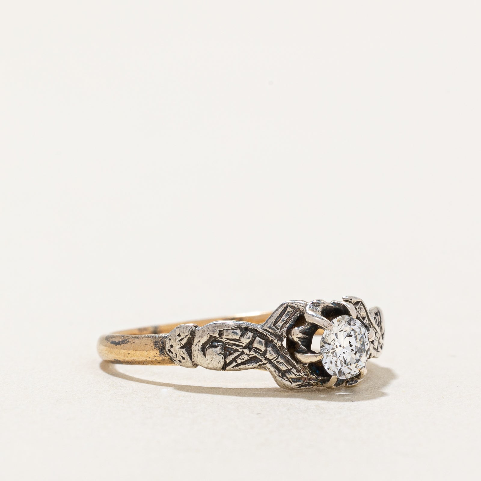 Bague de fiançailles en or 18 carats avec diamant taille ancienne européenne | 0,22 ct VS1/VS2 G/H | Taille 5,25 |