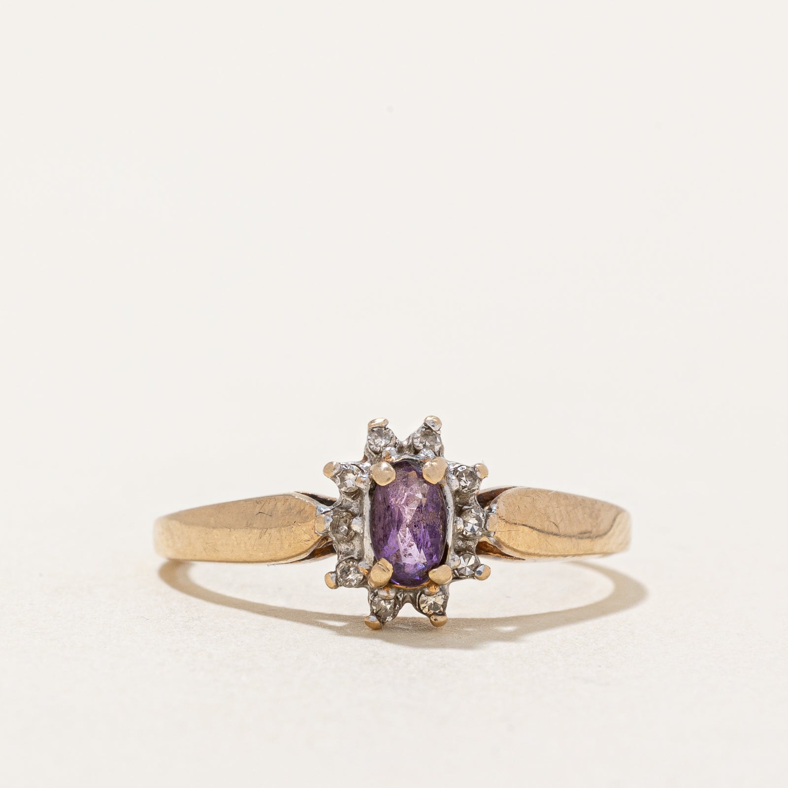 10k Yellow Gold Amethyst and Diamond Ring | 0.18ct, 0.05ctw | SZ 7