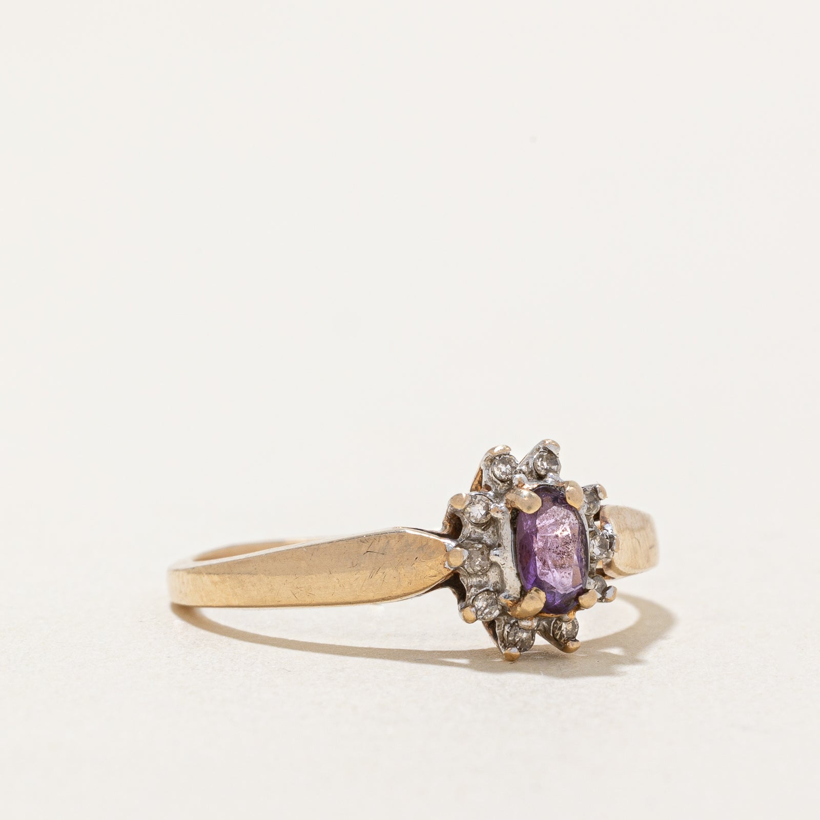 10k Yellow Gold Amethyst and Diamond Ring | 0.18ct, 0.05ctw | SZ 7