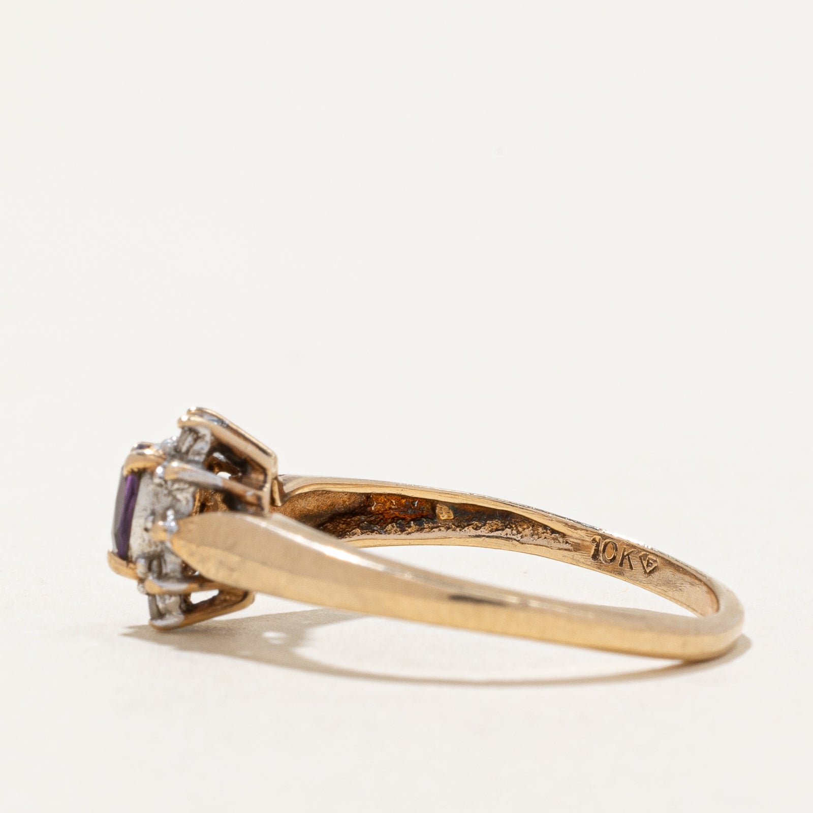 10k Yellow Gold Amethyst and Diamond Ring | 0.18ct, 0.05ctw | SZ 7